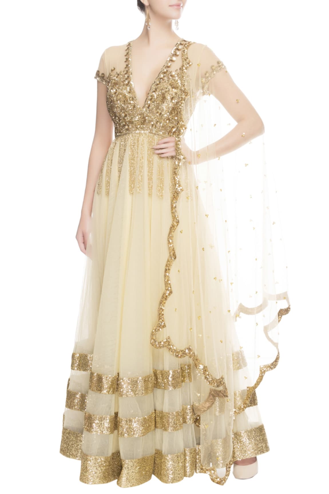 Seema Khan Gold & beige sequin embroidered anarkali