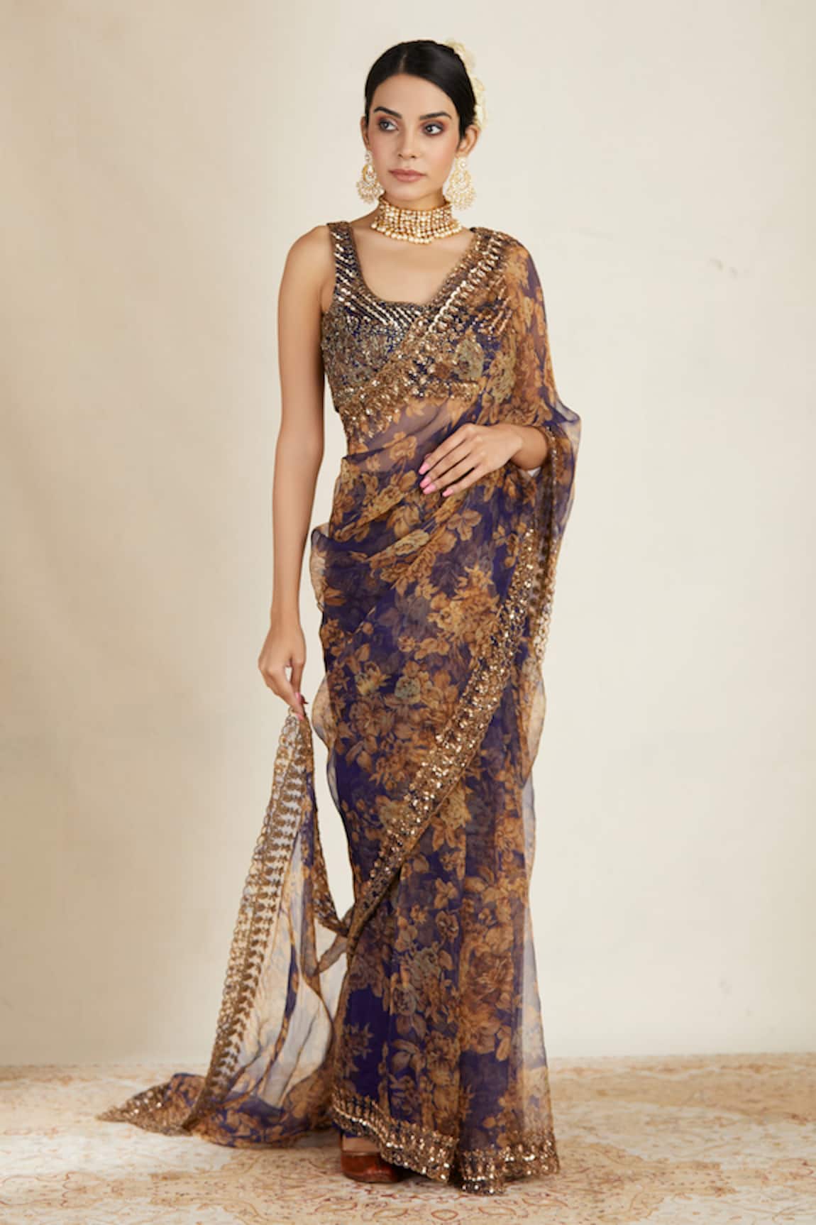 Astha Narang Organza Floral Print Saree Set