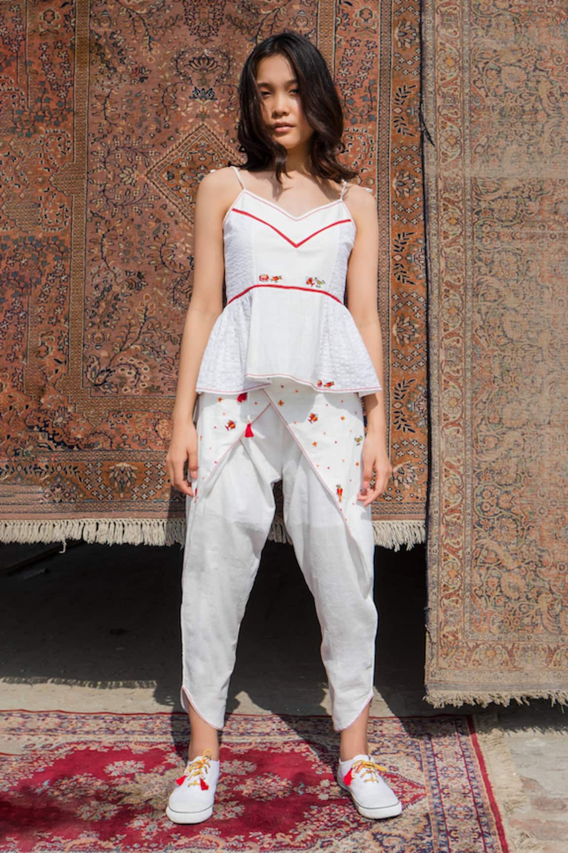 Nikasha Embroidered Cotton Wrap Pants 