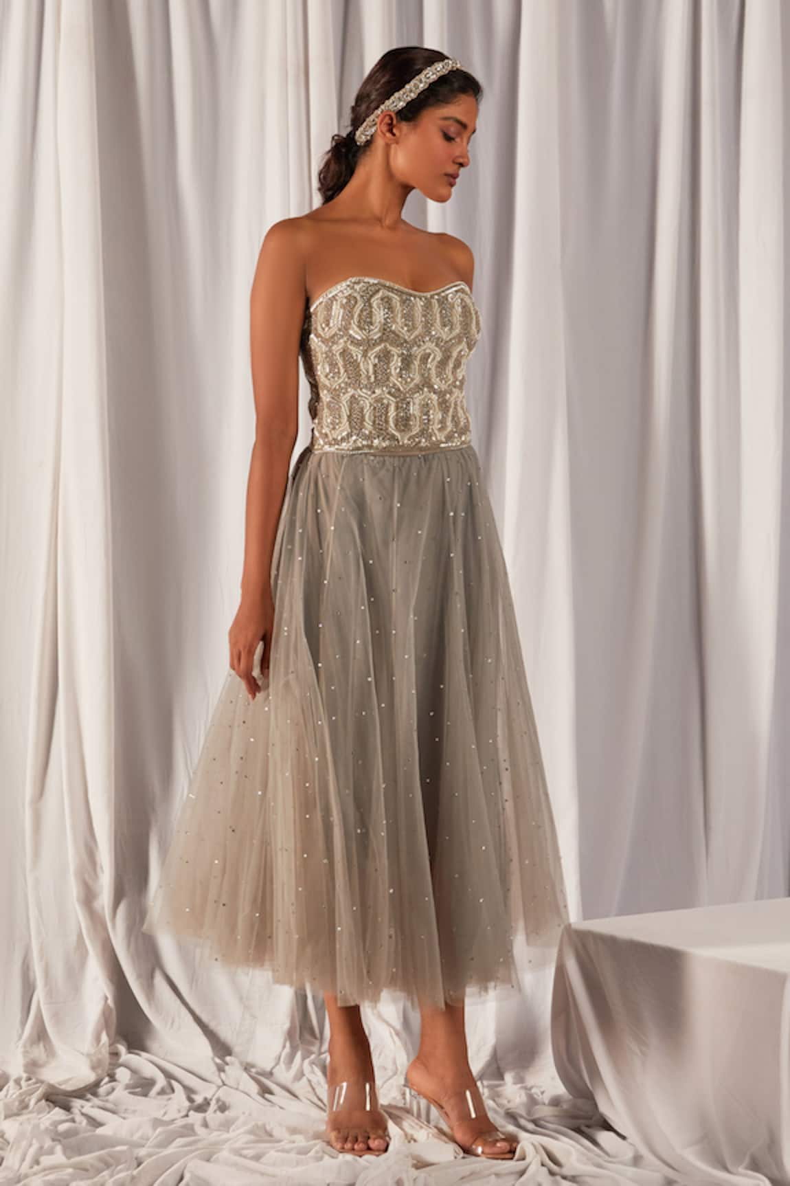 Cherie D Embroidered Corset & Skirt Set