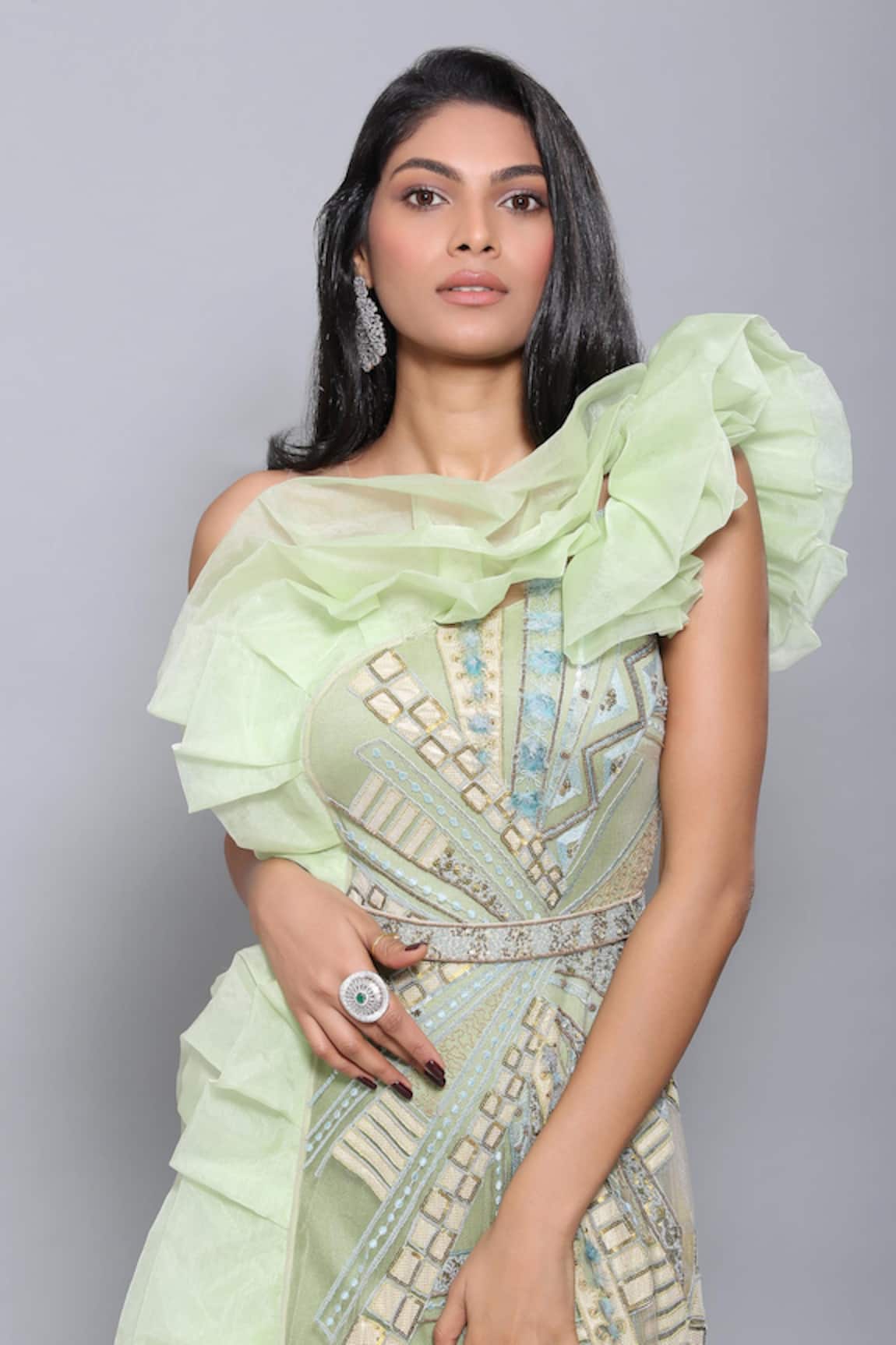 Geisha Designs Melody Flared Ruffle Gown