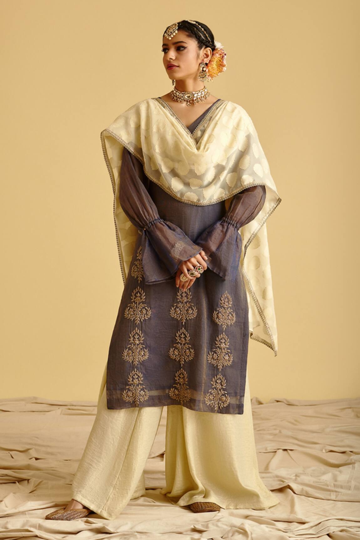 LAHARIO Chanderi Silk Tissue Kurta Set