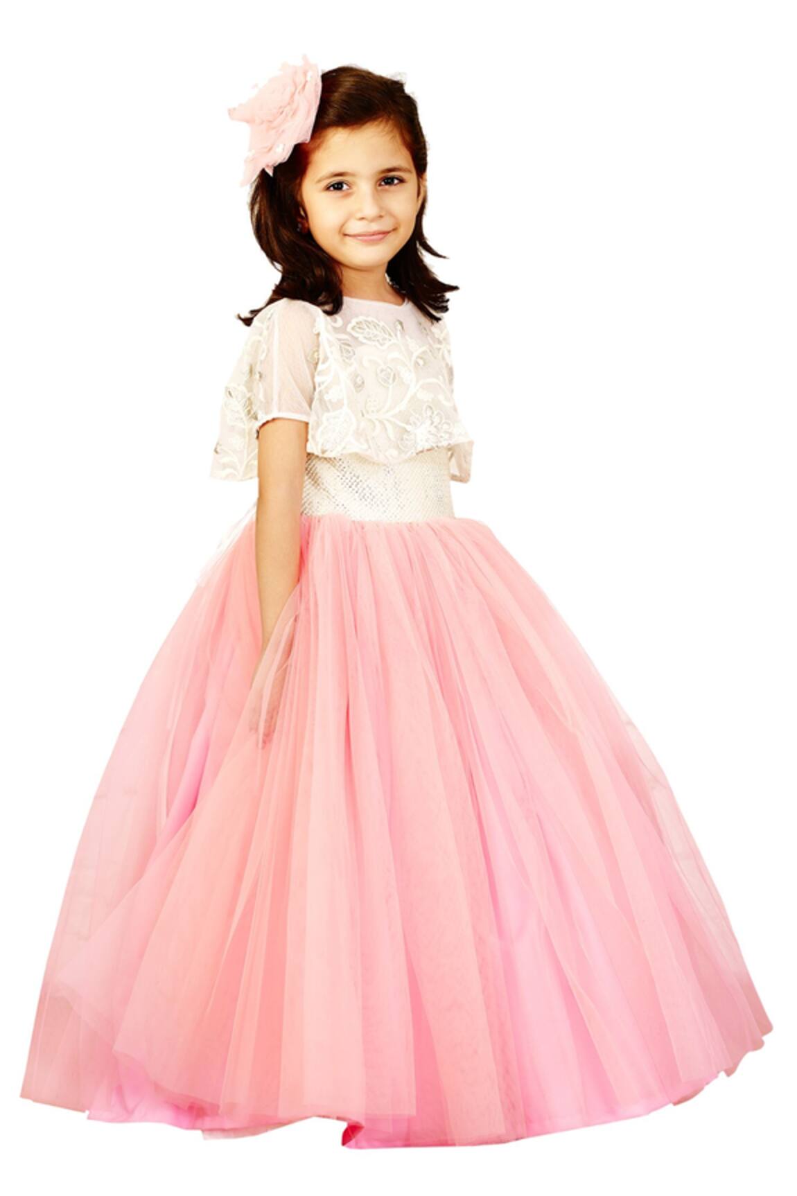PinkCow Pink & white lace layered gown