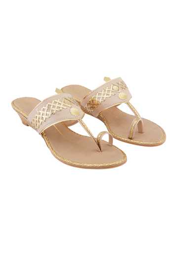 Nidhi Bhandari Beige Kolhapuri Braided Wedge Sandals 