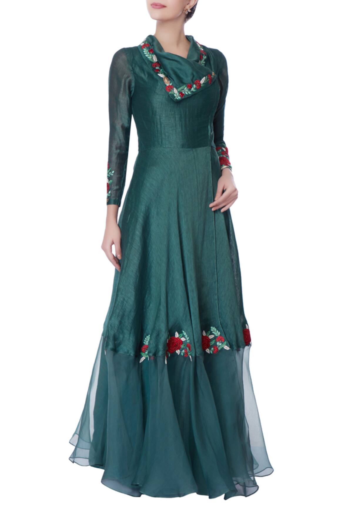 Incheetape Teal blue resham embroidered kurta set