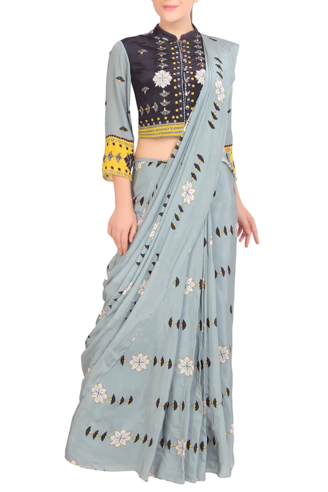 Soup by Sougat Paul Grey Pre-Draped Saree with Blouse