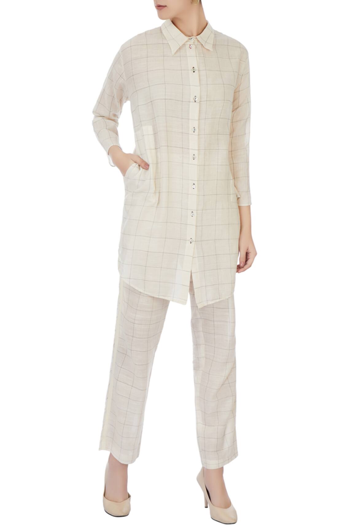 Urvashi Kaur Gingham Check Print Shirt & Pant Set