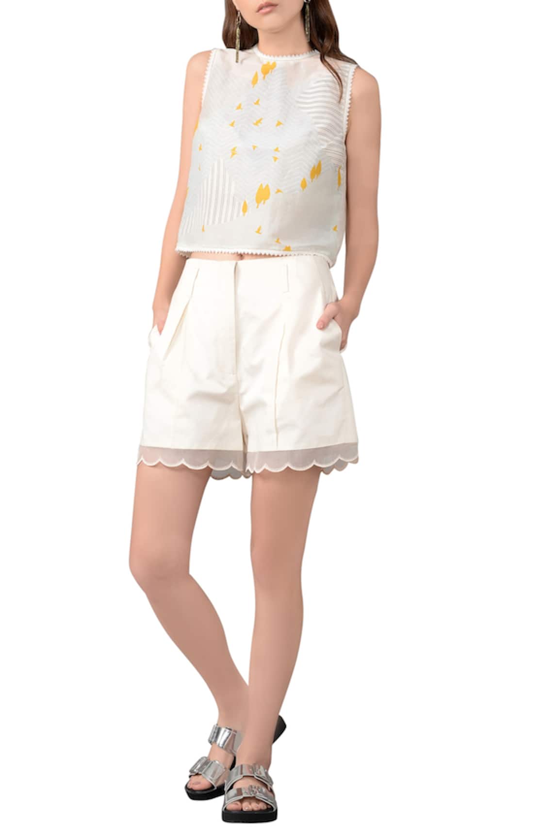 Sahil Kochhar Light blue printed top and white shorts