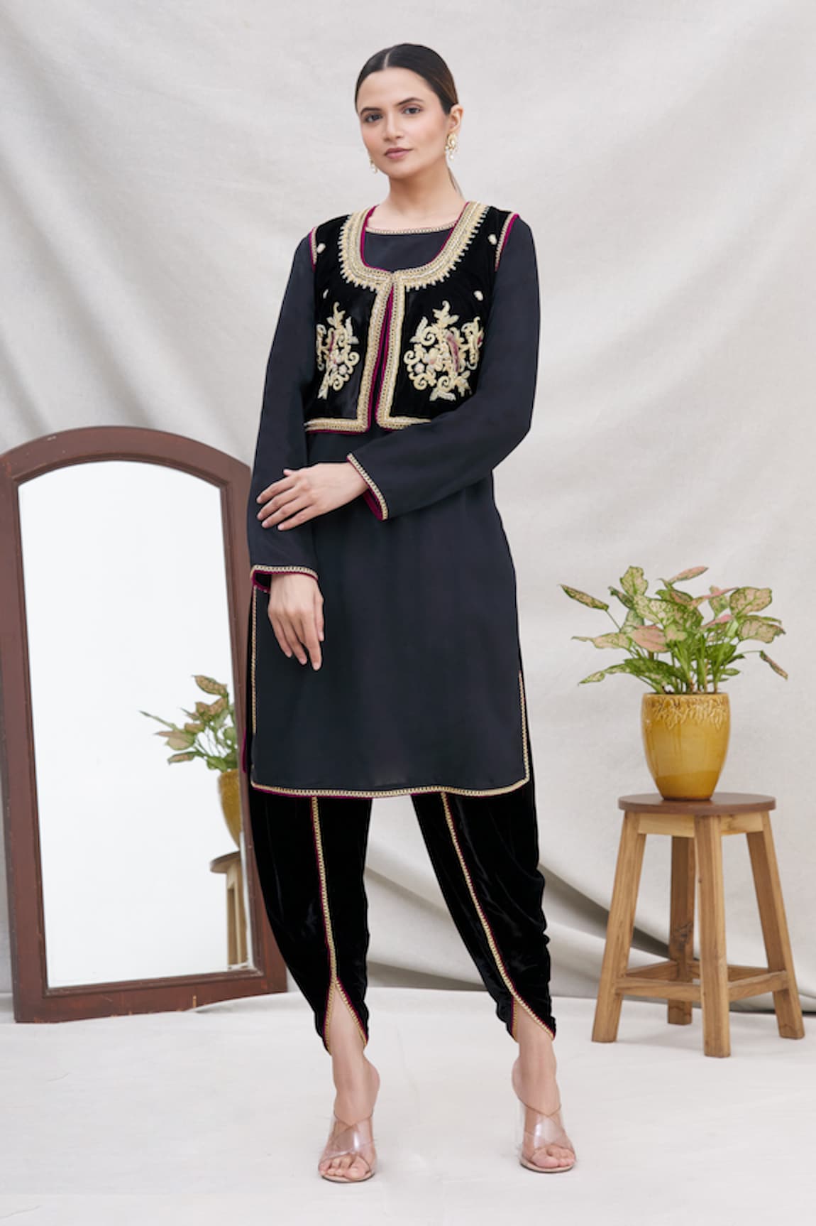 Ekta Singh Velvet Jacket & Dhoti Pant Set