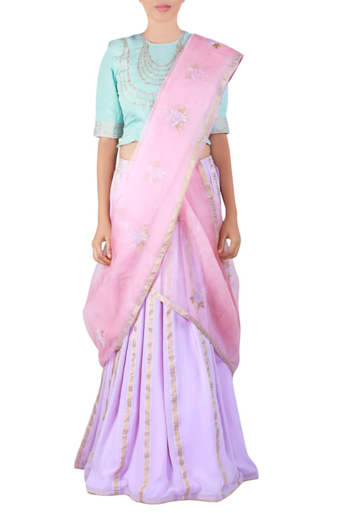 Latha Puttanna Mauve embroidered georgette lehenga saree set