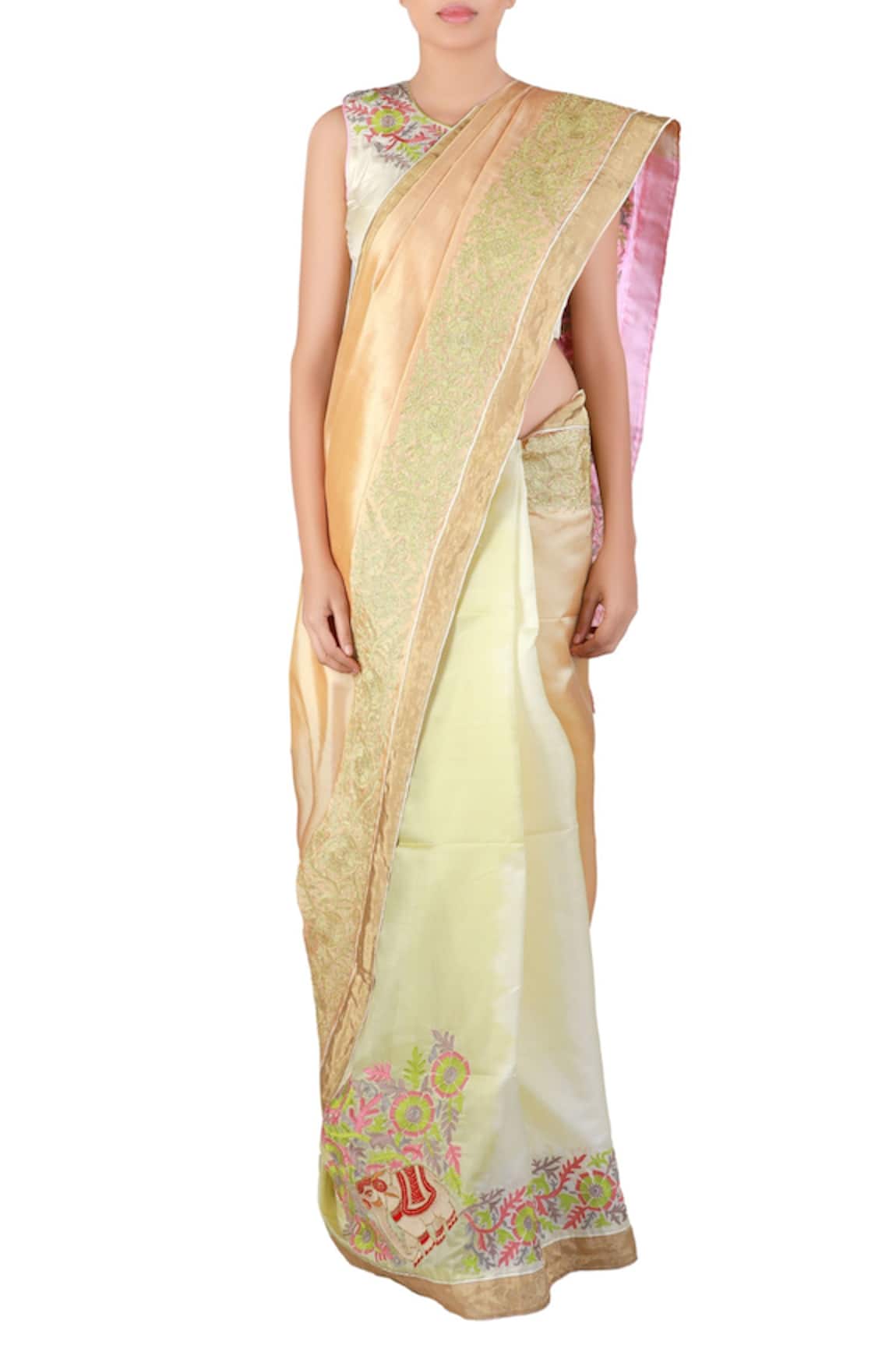 Latha Puttanna Multi-color thread work kora silk saree with blouse