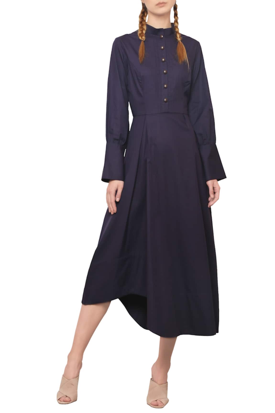 Manika Nanda Navy blue asymmetric midi dress 