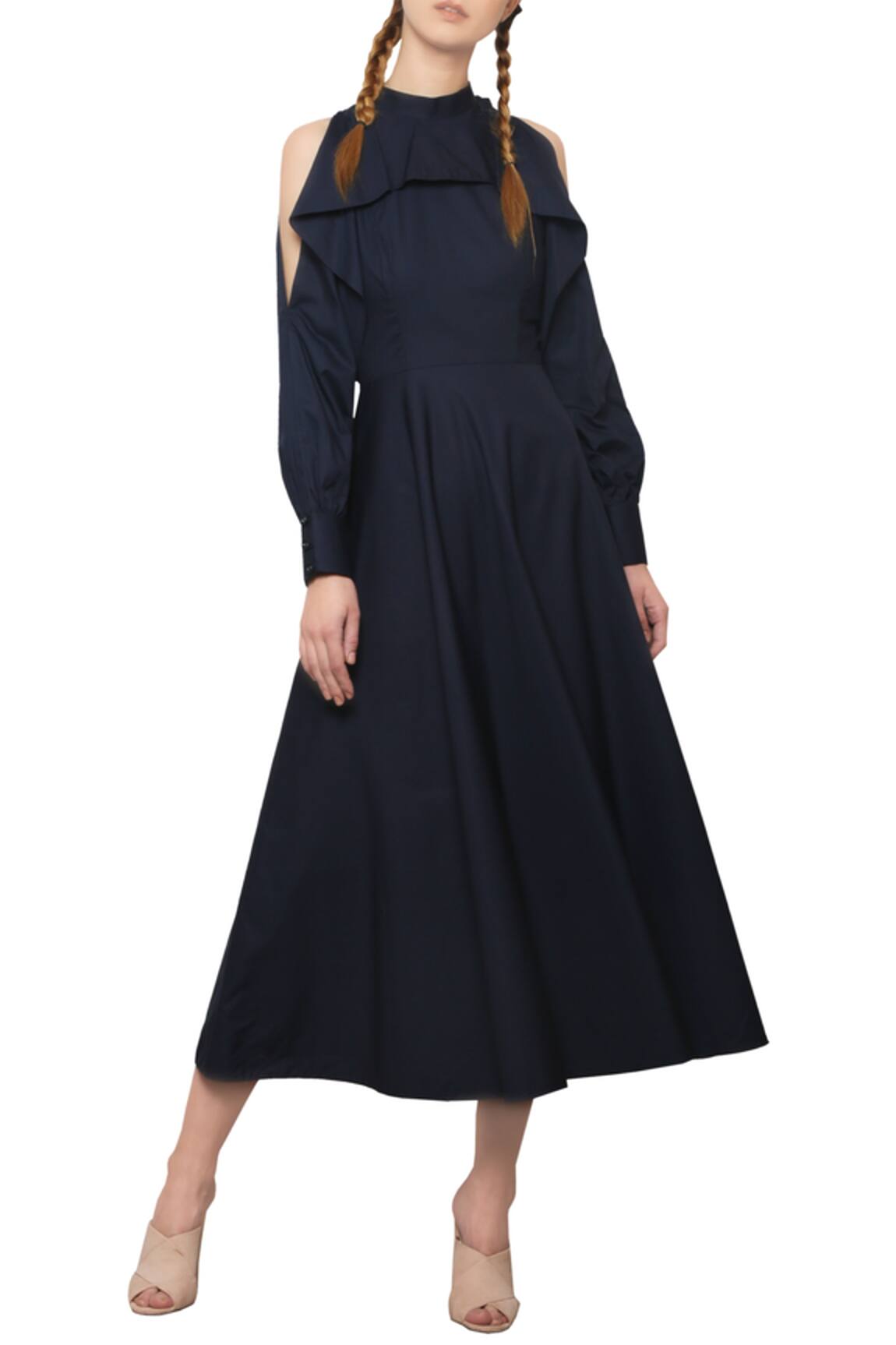 Manika Nanda Navy blue ruffled maxi dress 