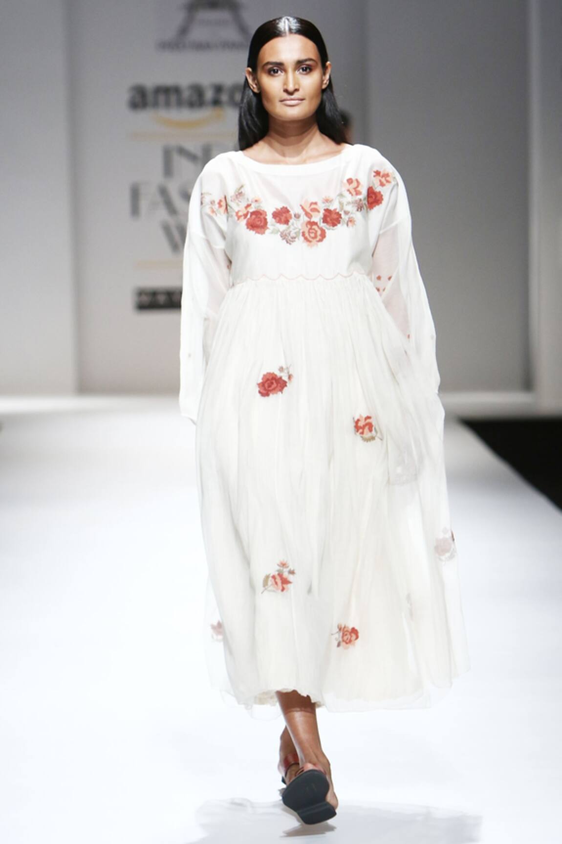Prama By Pratima Pandey Ivory floral midi dress & inner  