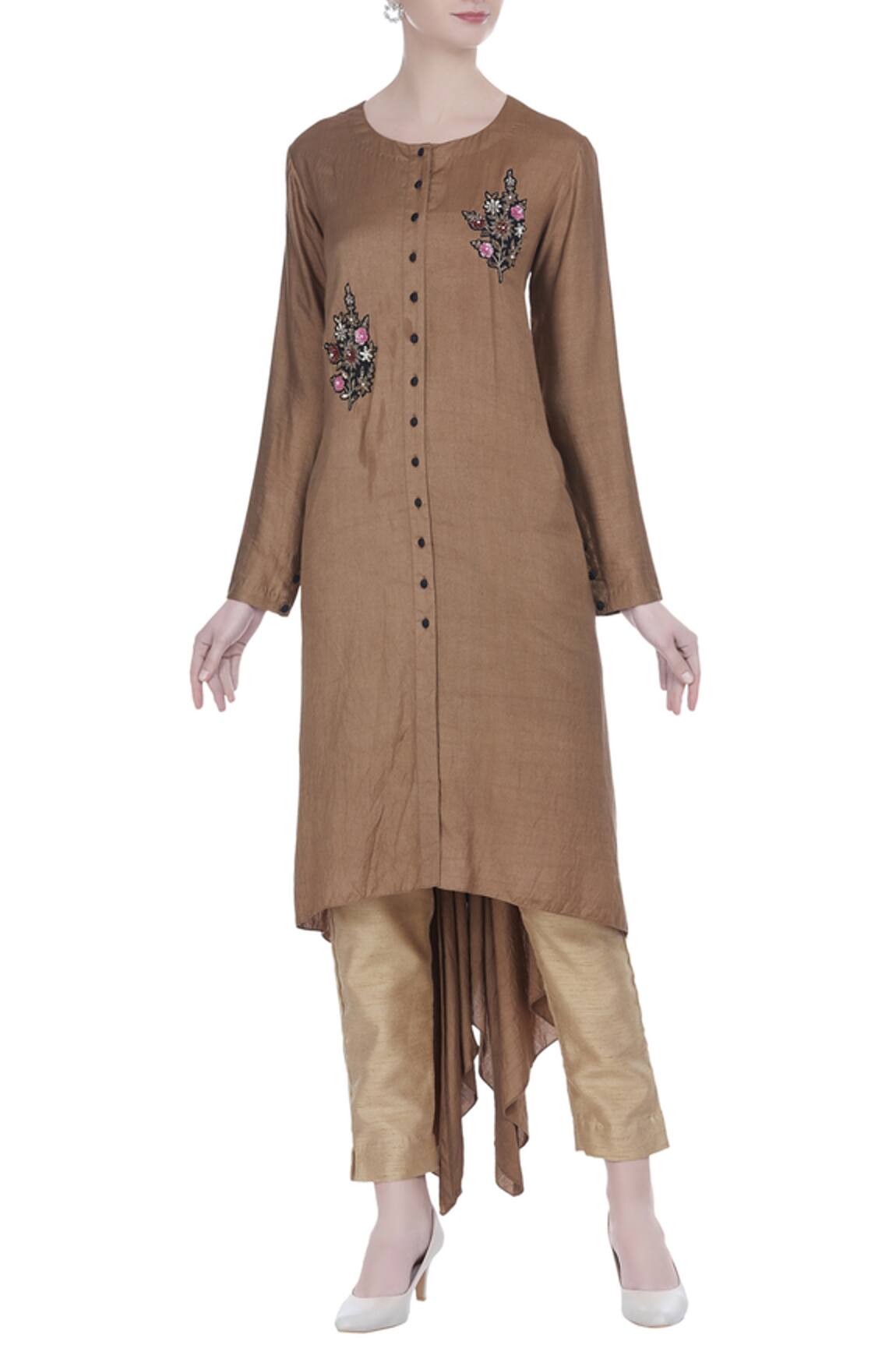 Joy Mitra Embroidered tunic with asymmetric hemline