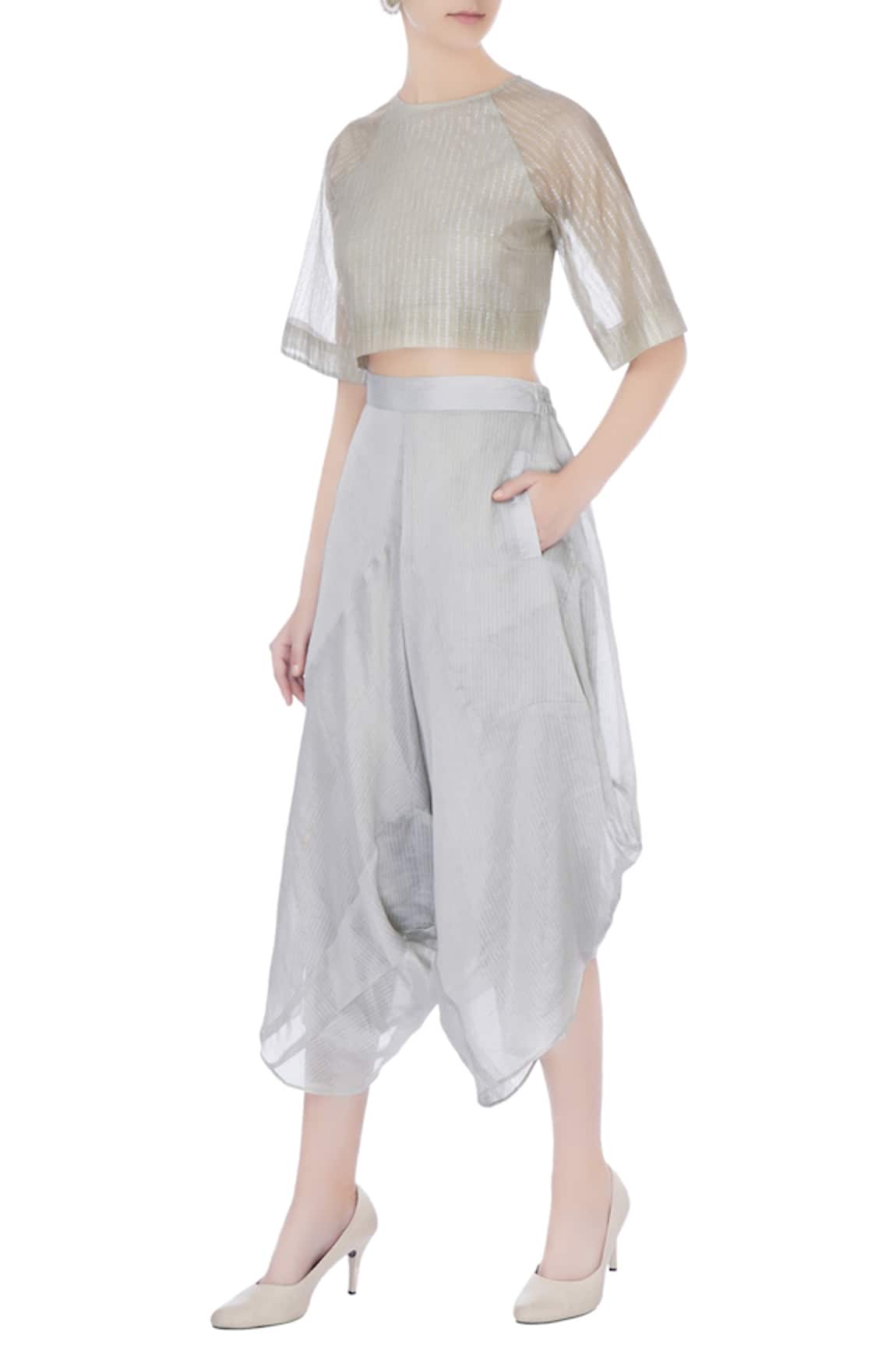 Urvashi Kaur Silk Striped Crop Top 