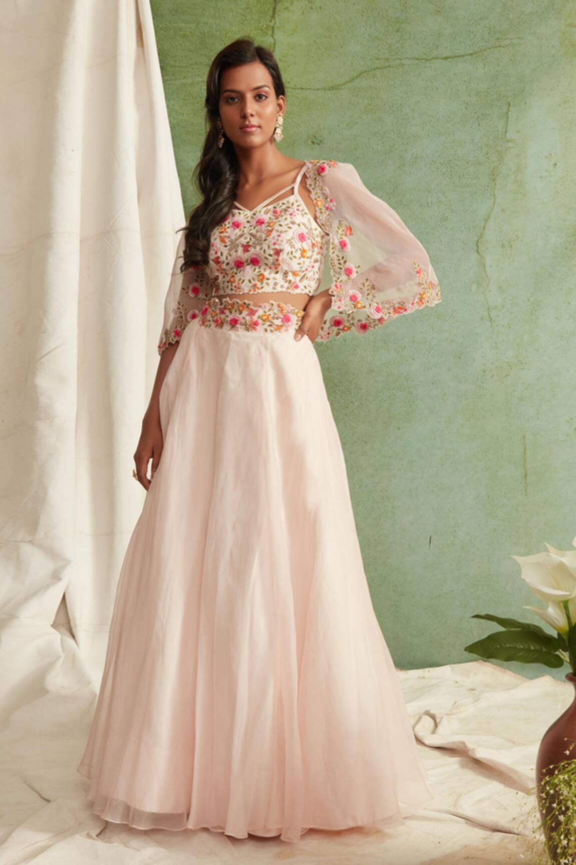 Priyanka Jain Organza Cape & Lehenga Set