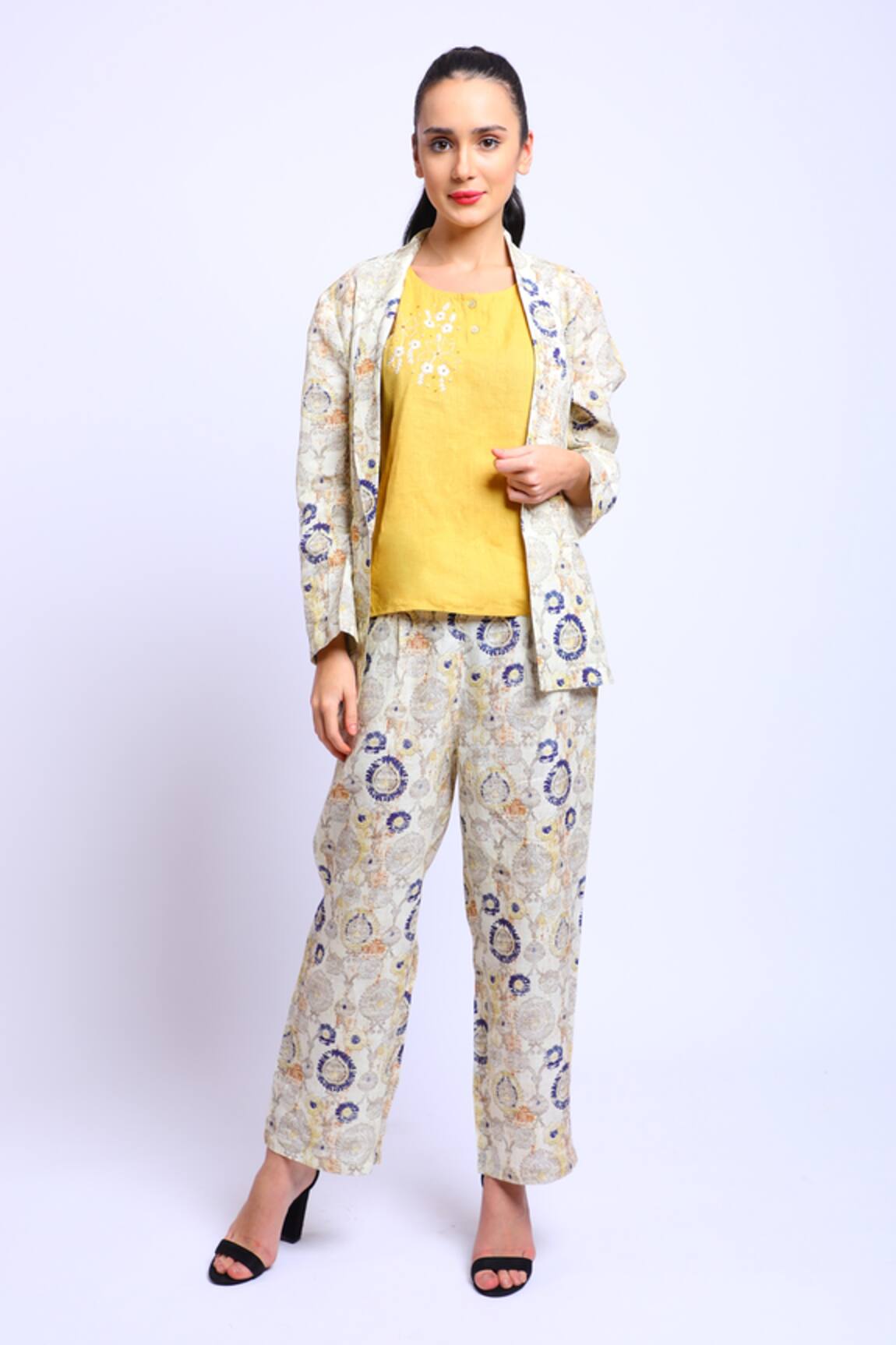 Linen Bloom Linen Oriental Print Blazer 