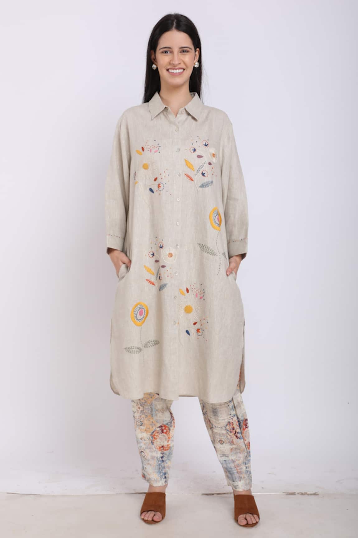 Linen Bloom Linen Floral Embroidered Tunic 