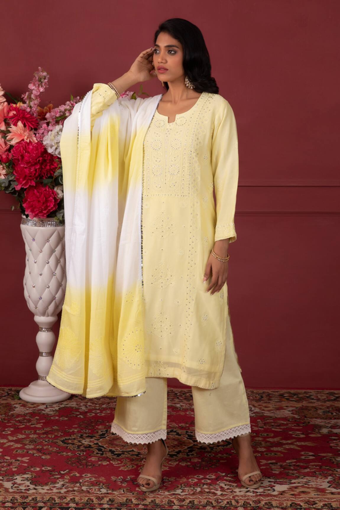 Ruh Clothing Floral Chikankari Kurta Set