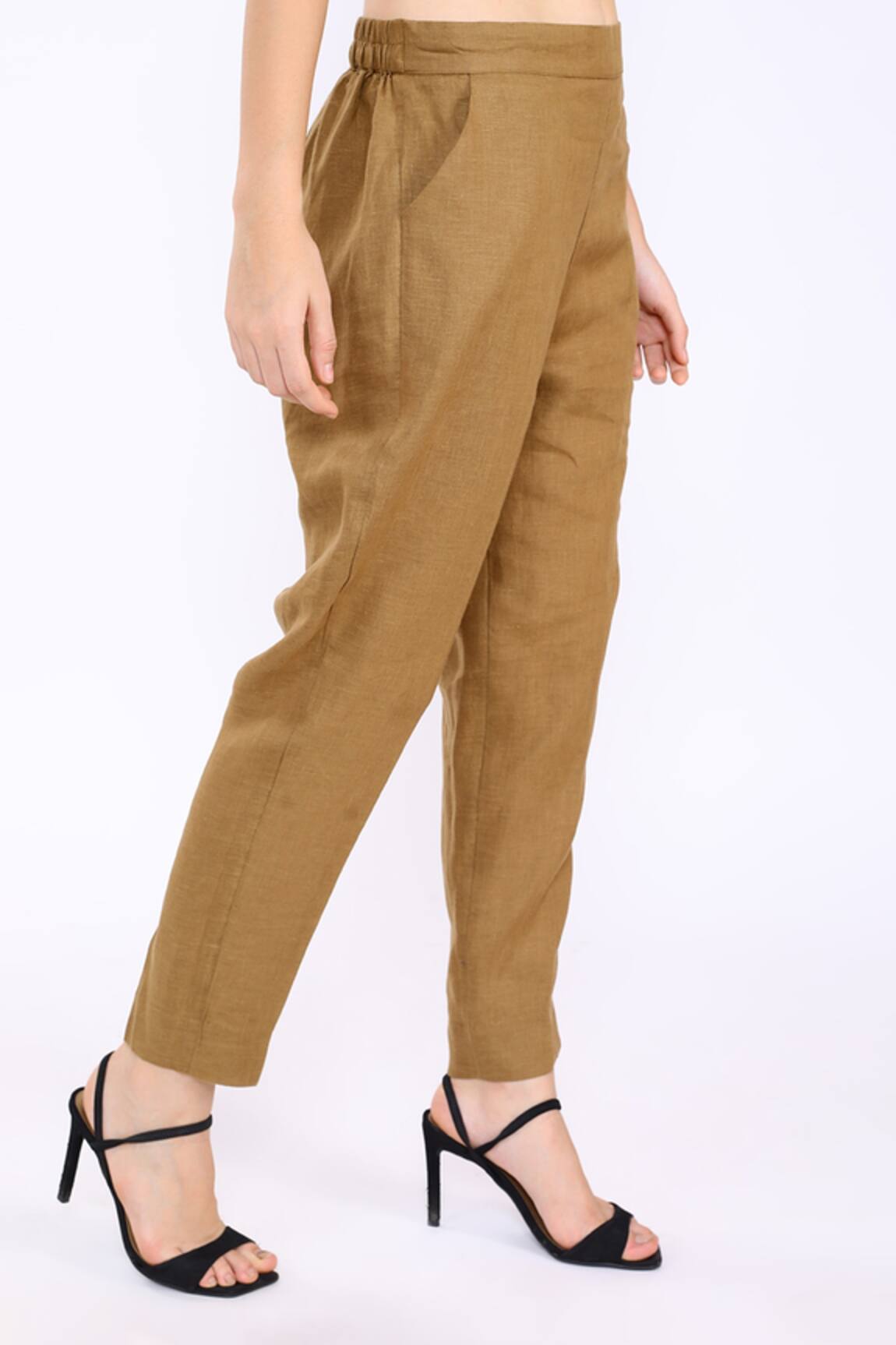 Wide linenblend trousers  Dark brown  Ladies  HM IN