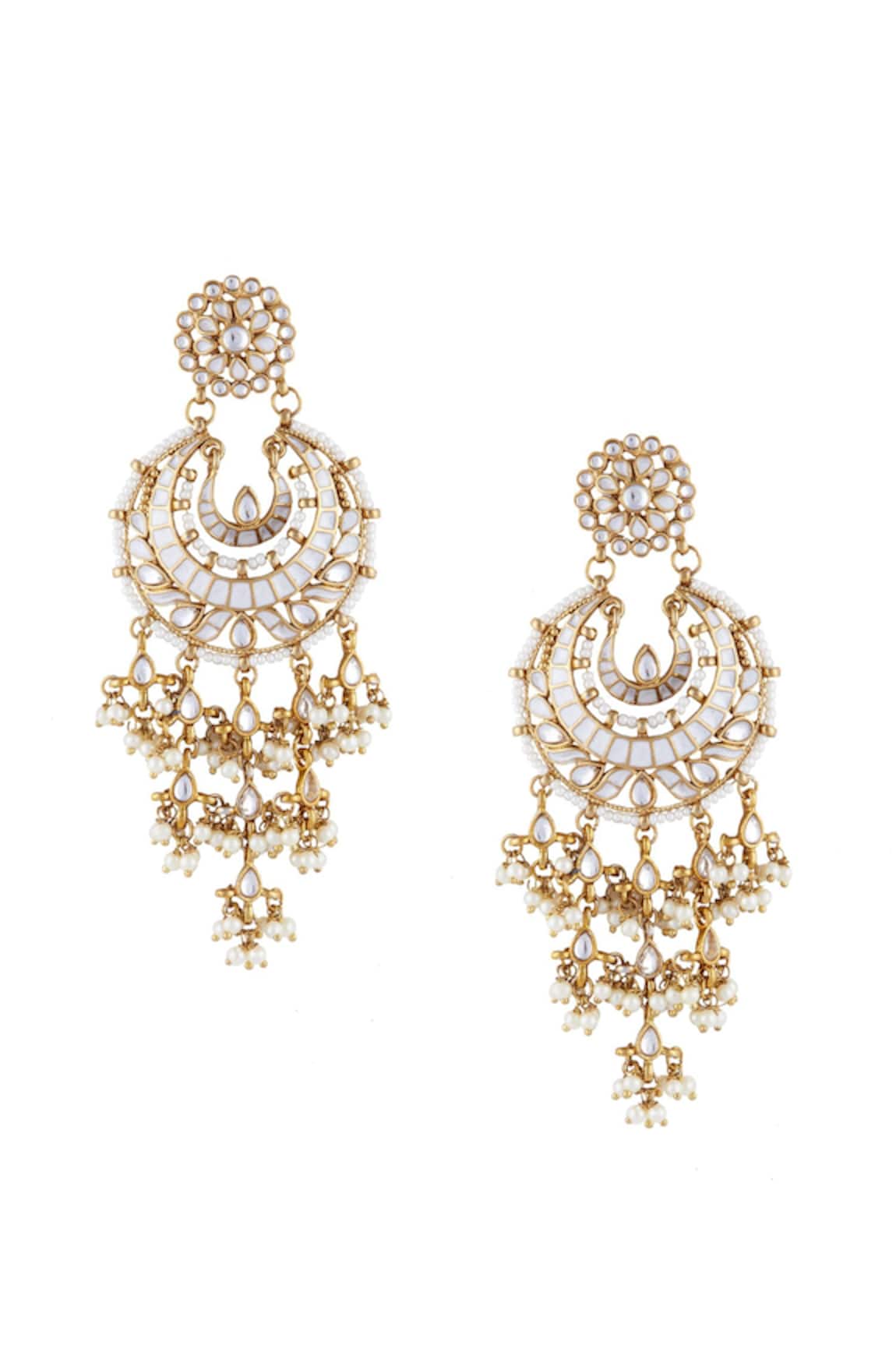 Shillpa Purii Gold & white alloy meena latkan chaandbali earring