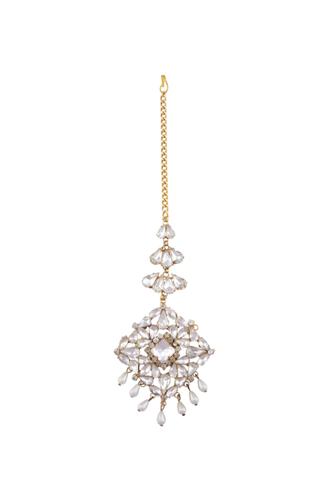 Ae-Tee Gold plated swarovski crystal & drop pearls maangtikka