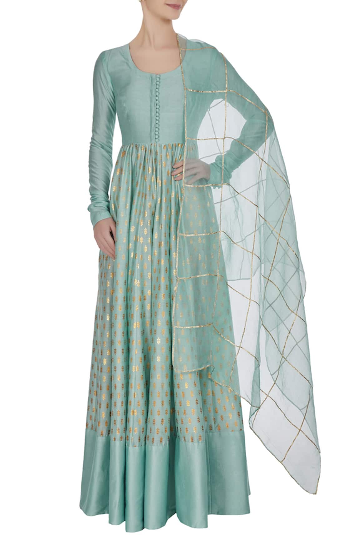 Neha Khullar Foil printed chanderi silk anarkali set 