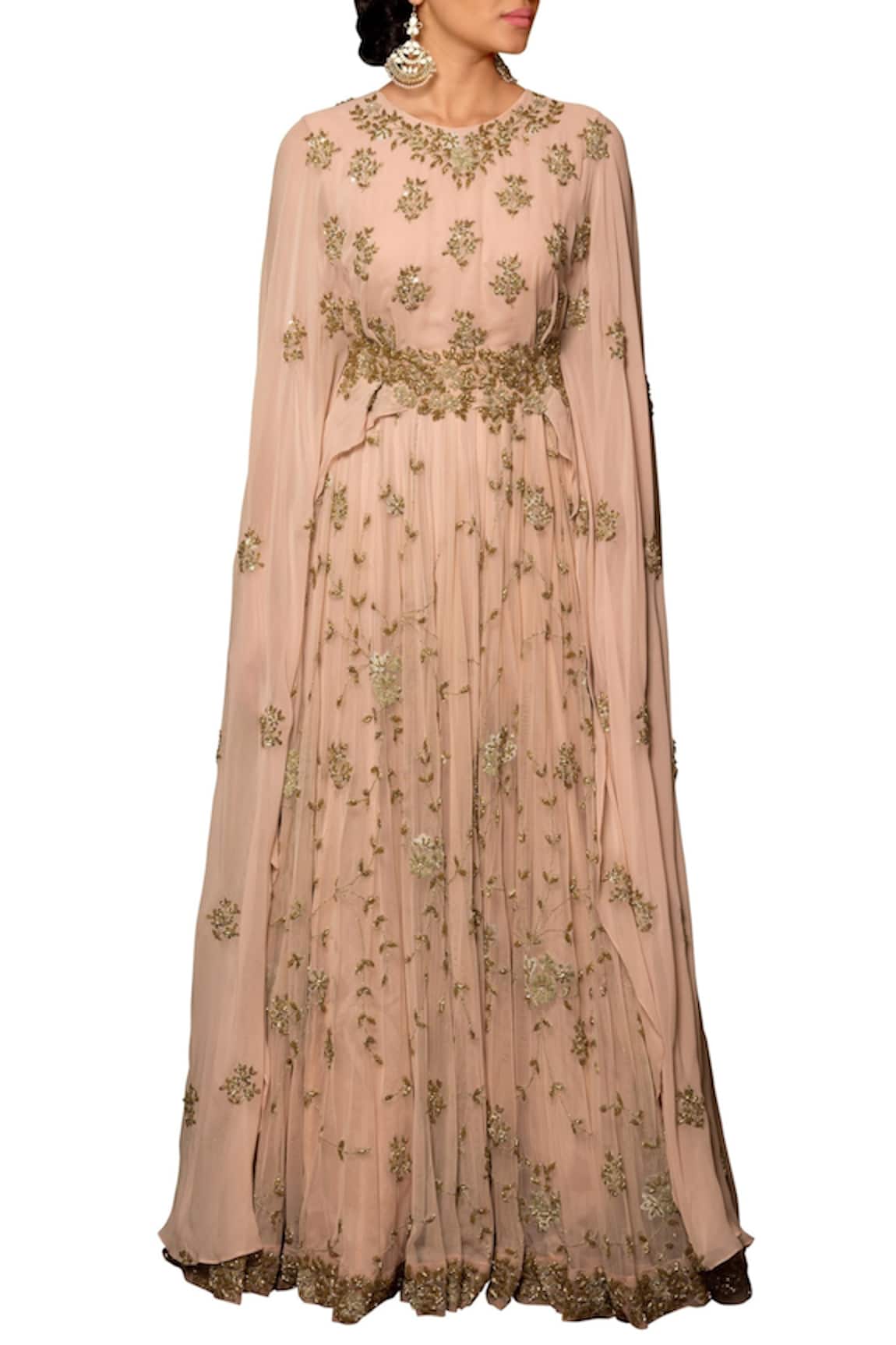 Garo Embroidered Cape Sleeve Gown 