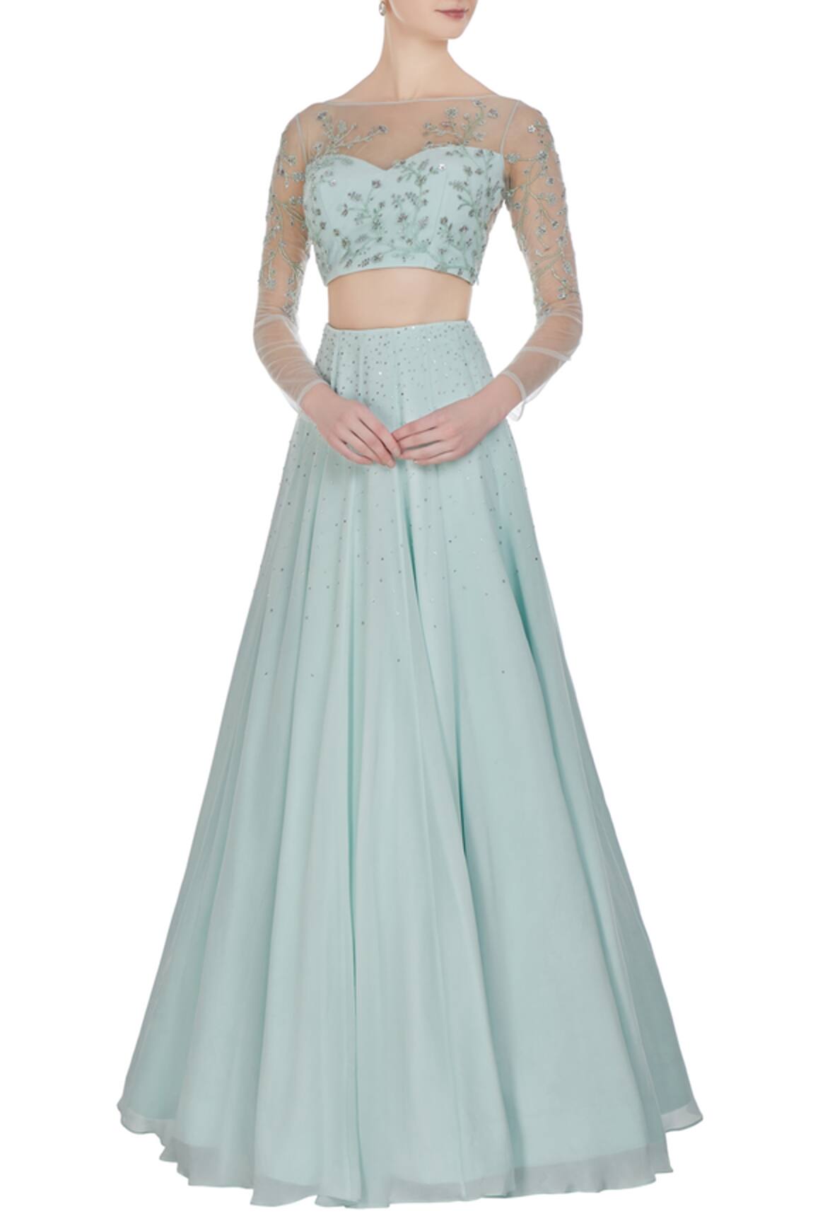 Pooja Peshoria Crepe silk hand embroidered lehenga set