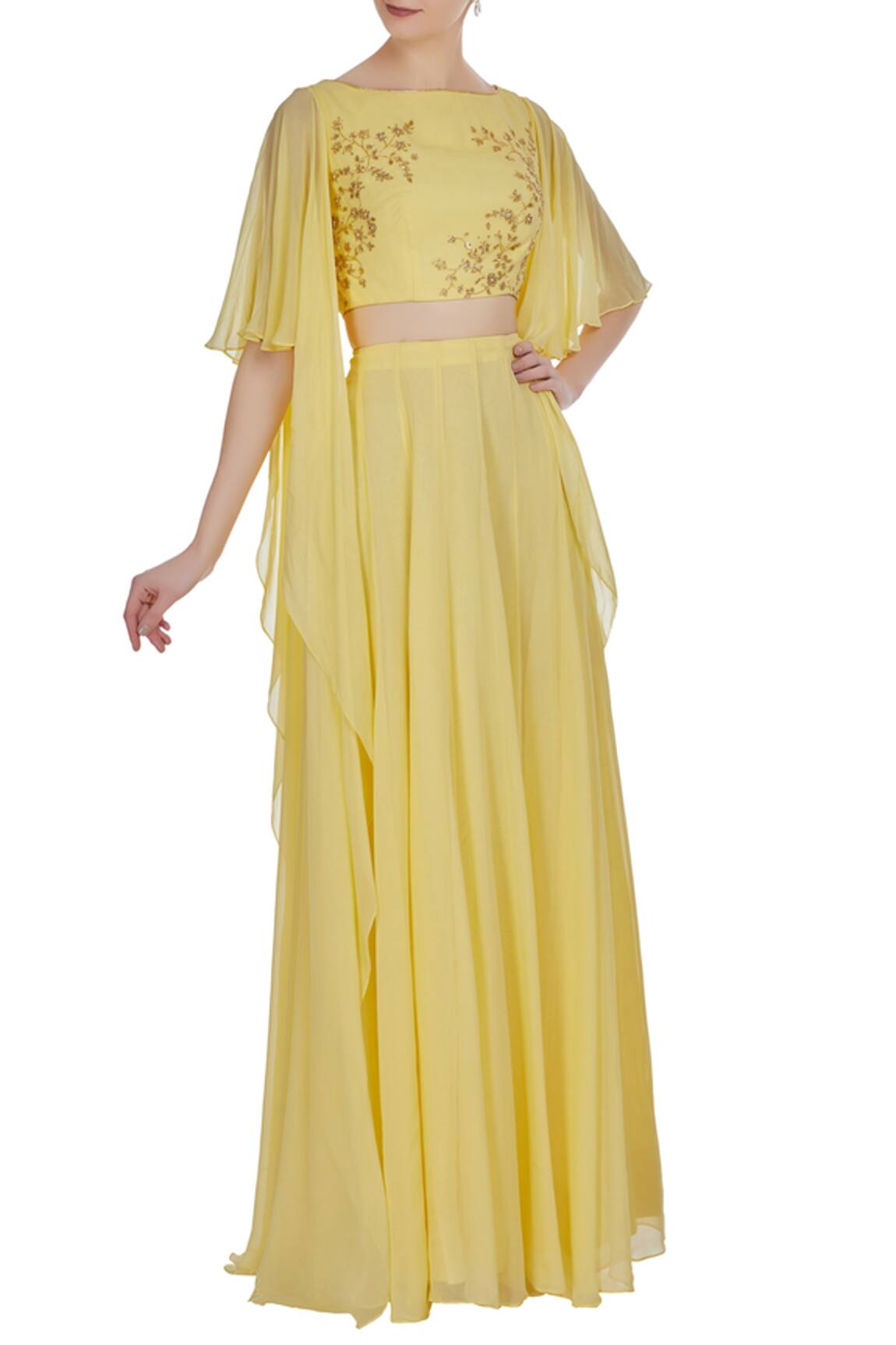 Pooja Peshoria Hand embroidered cutdana & sequin draped blouse with lehenga