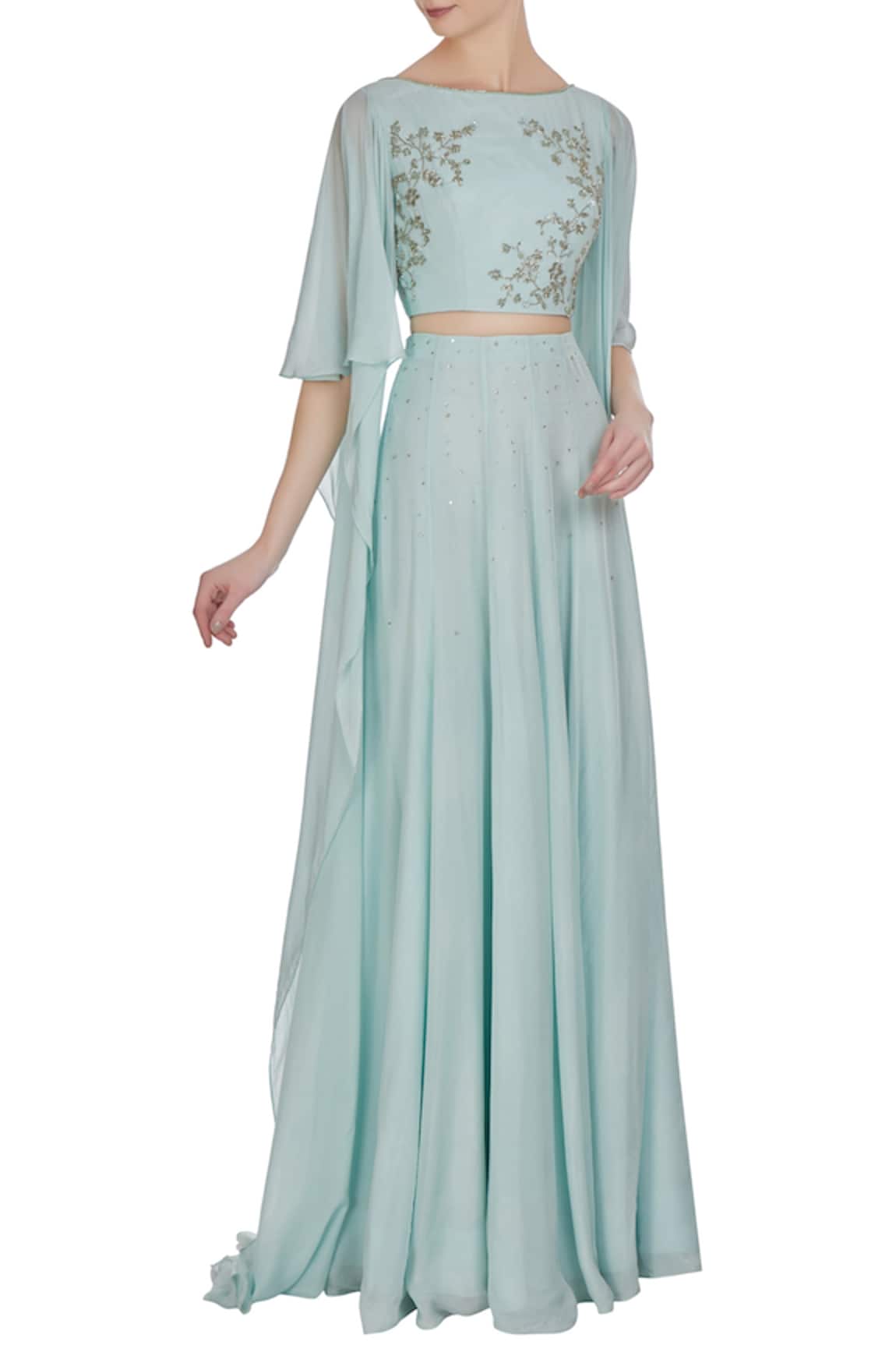 Pooja Peshoria Hand embroidered cutdana & sequin draped blouse with lehenga