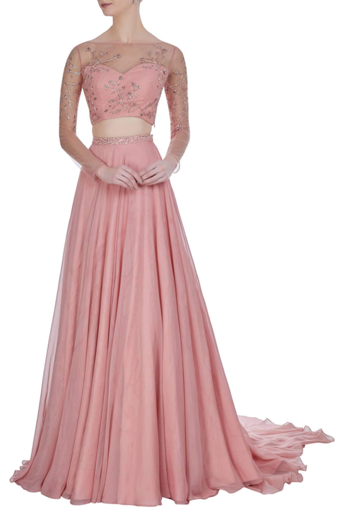 Pooja Peshoria Net hand embroidered swarovski & cutdana lehenga set