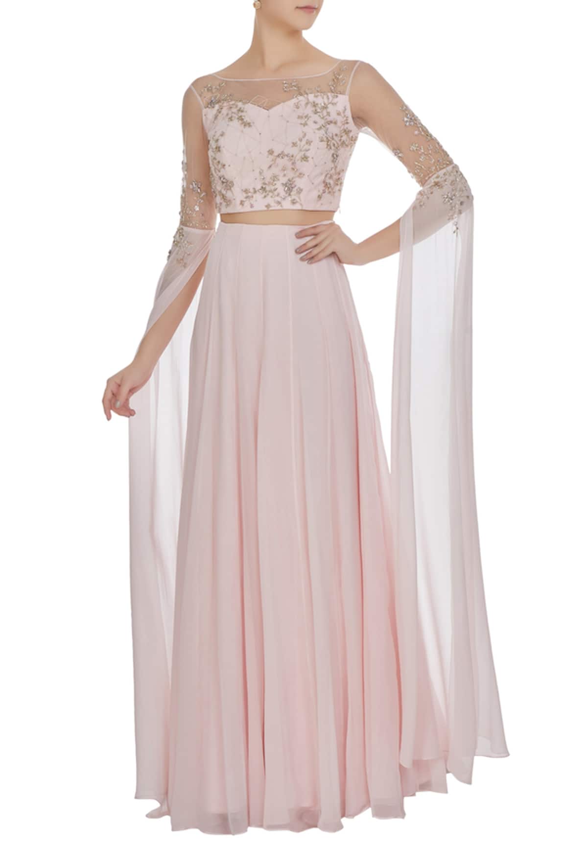 Pooja Peshoria Hand embroidered cutdana & sequin cape sleeve blouse & lehenga