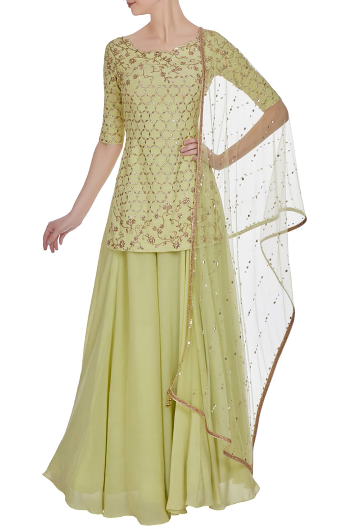 Pooja Peshoria Crepe silk & net hand embroidered dabka & pearl kurta set