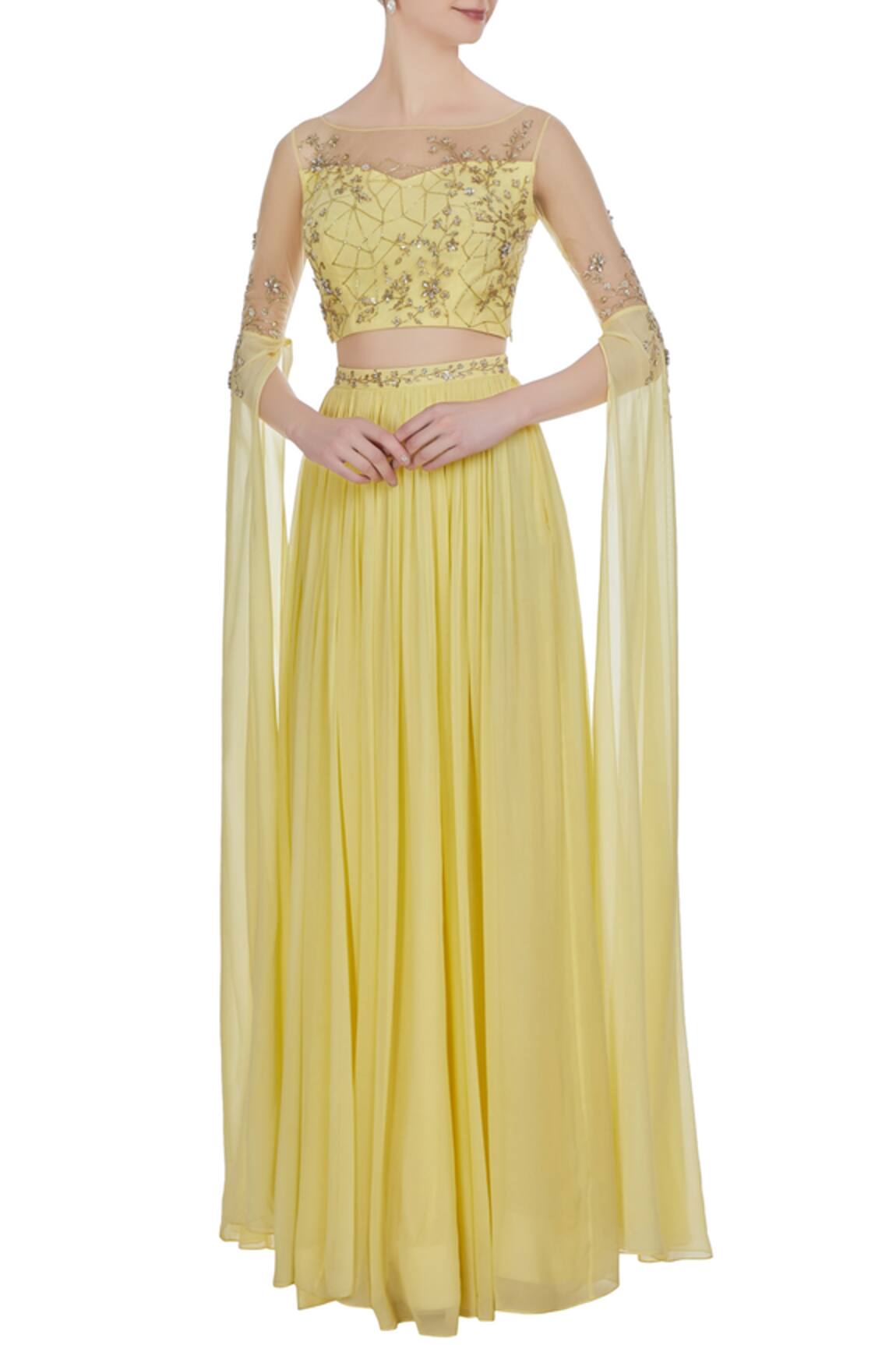 Pooja Peshoria Hand embroidered cutdana & sequin cape sleeve blouse & lehenga