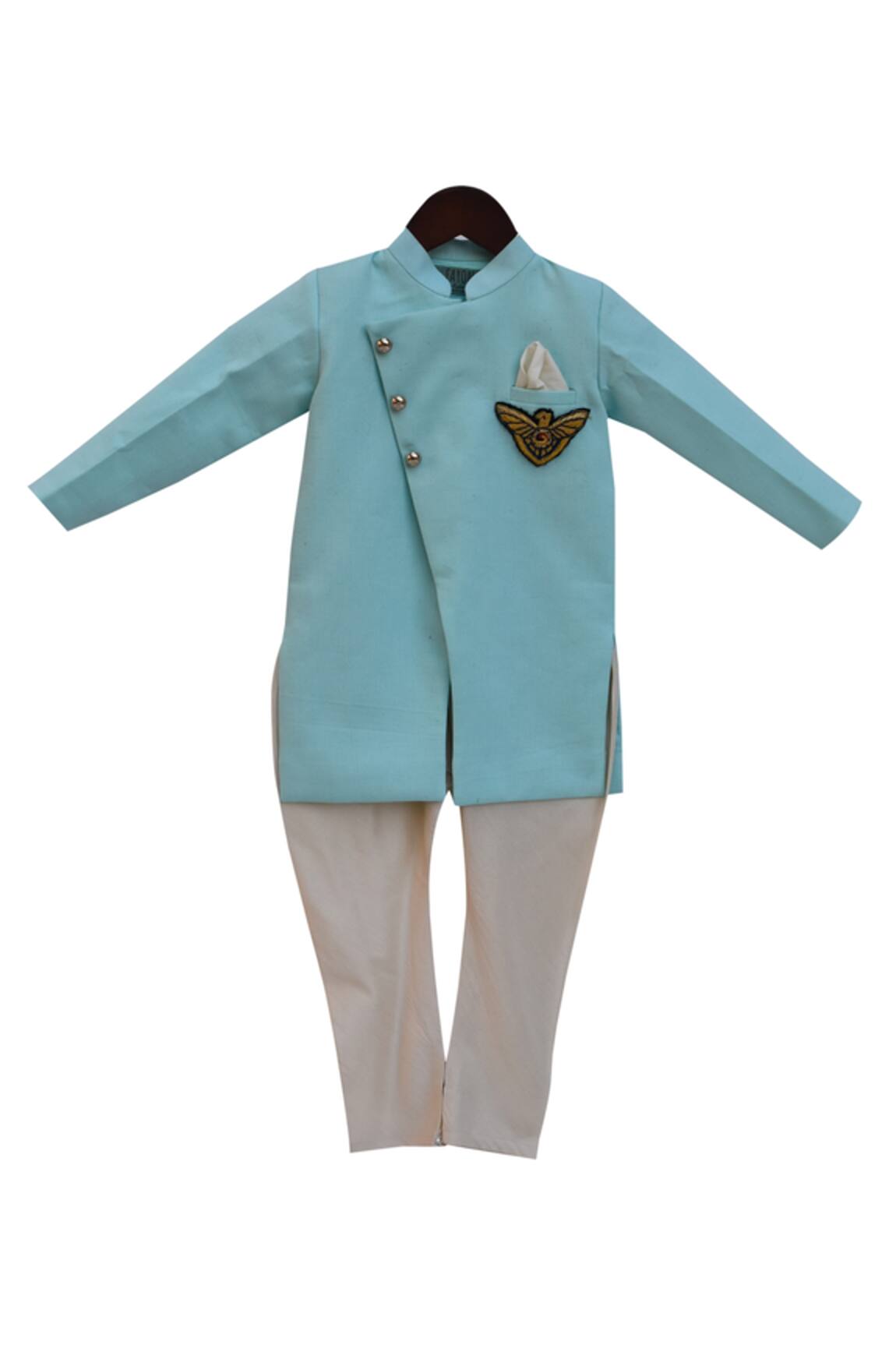 Fayon Kids Aqua blue linen patch work ajkan & churidar