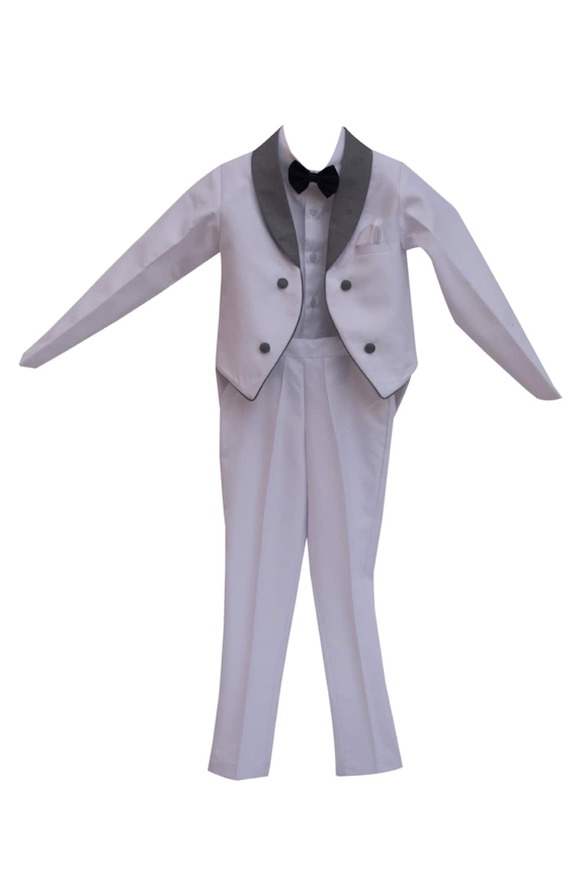 Fayon Kids White suiting fabric formal jacket with dress shirt & pants