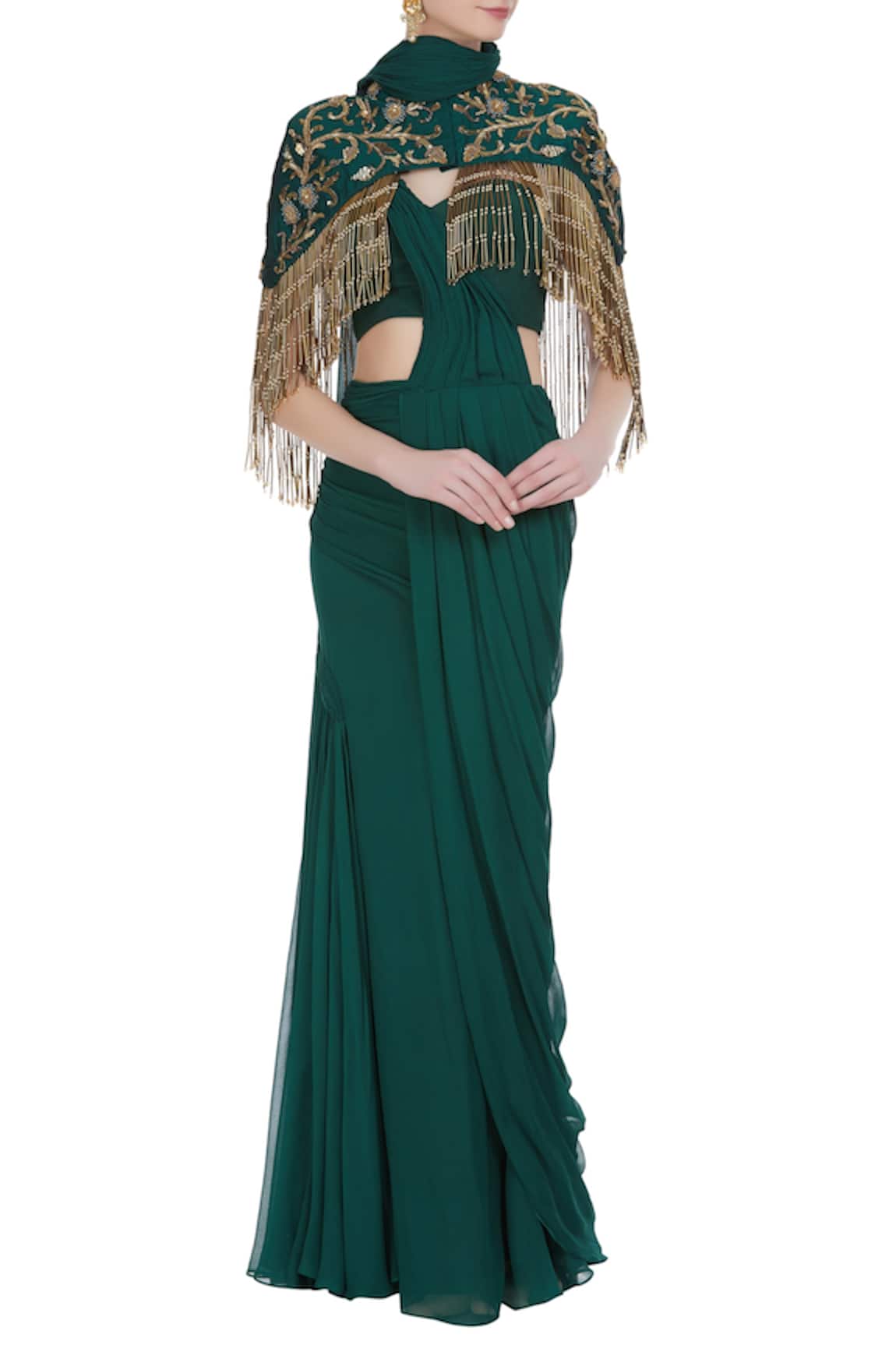 Nitika Kanodia Gupta Pre-Draped Saree with Tassel Cape 
