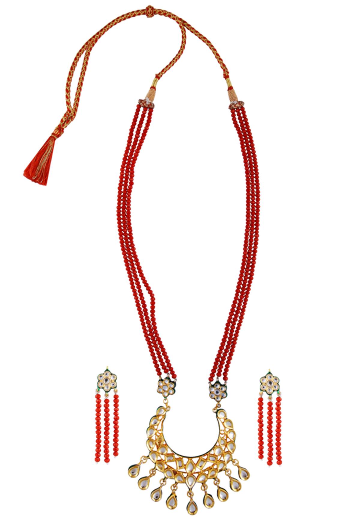 Posh By Rathore Faceted bead & kundan necklace with earrings