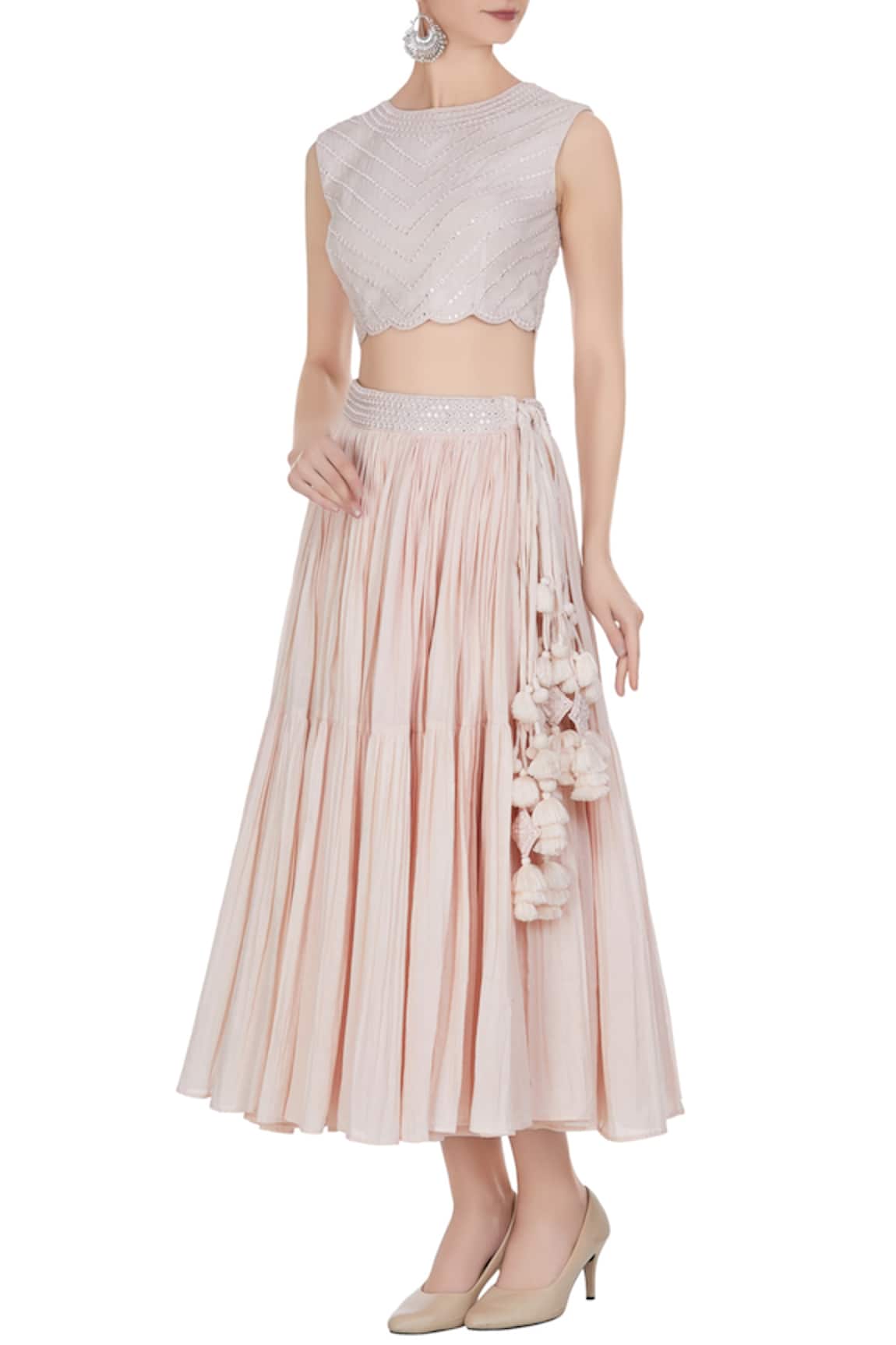 PUNIT BALANA Embroidered crop top with short tiered pleated skirt