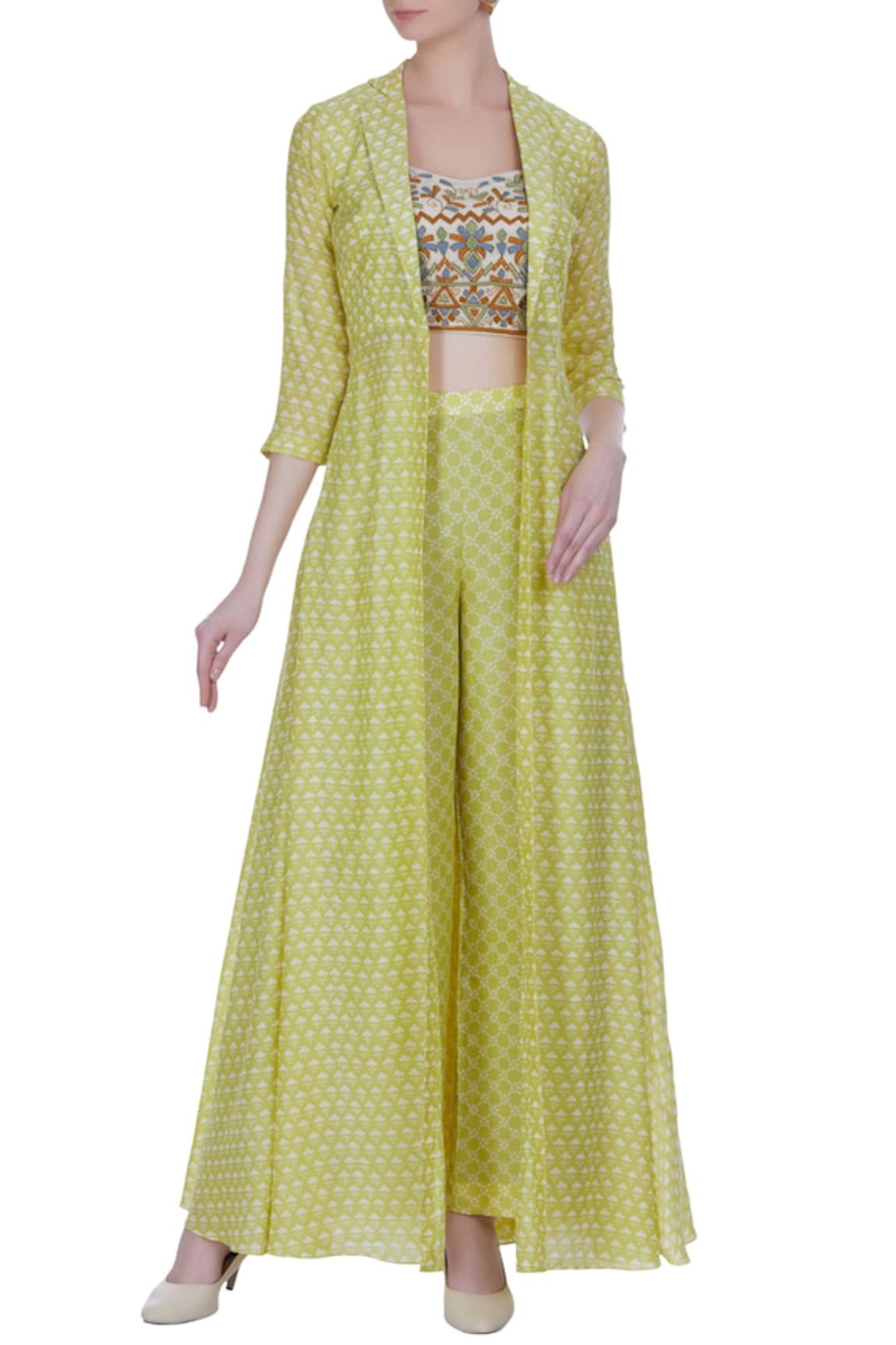 Label Anushree Embroidered cape top with printed jacket and pants