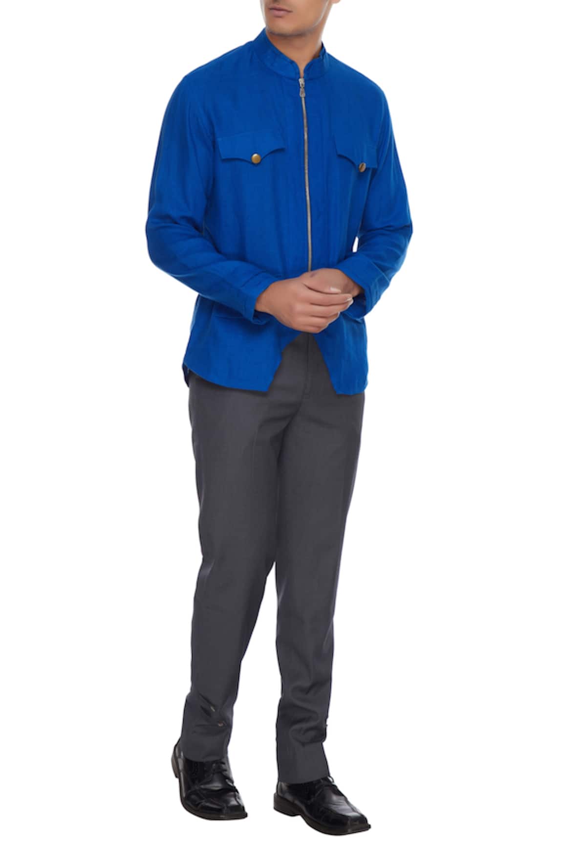 Barkha 'N' Sonzal Royal blue linen zipper style shirt
