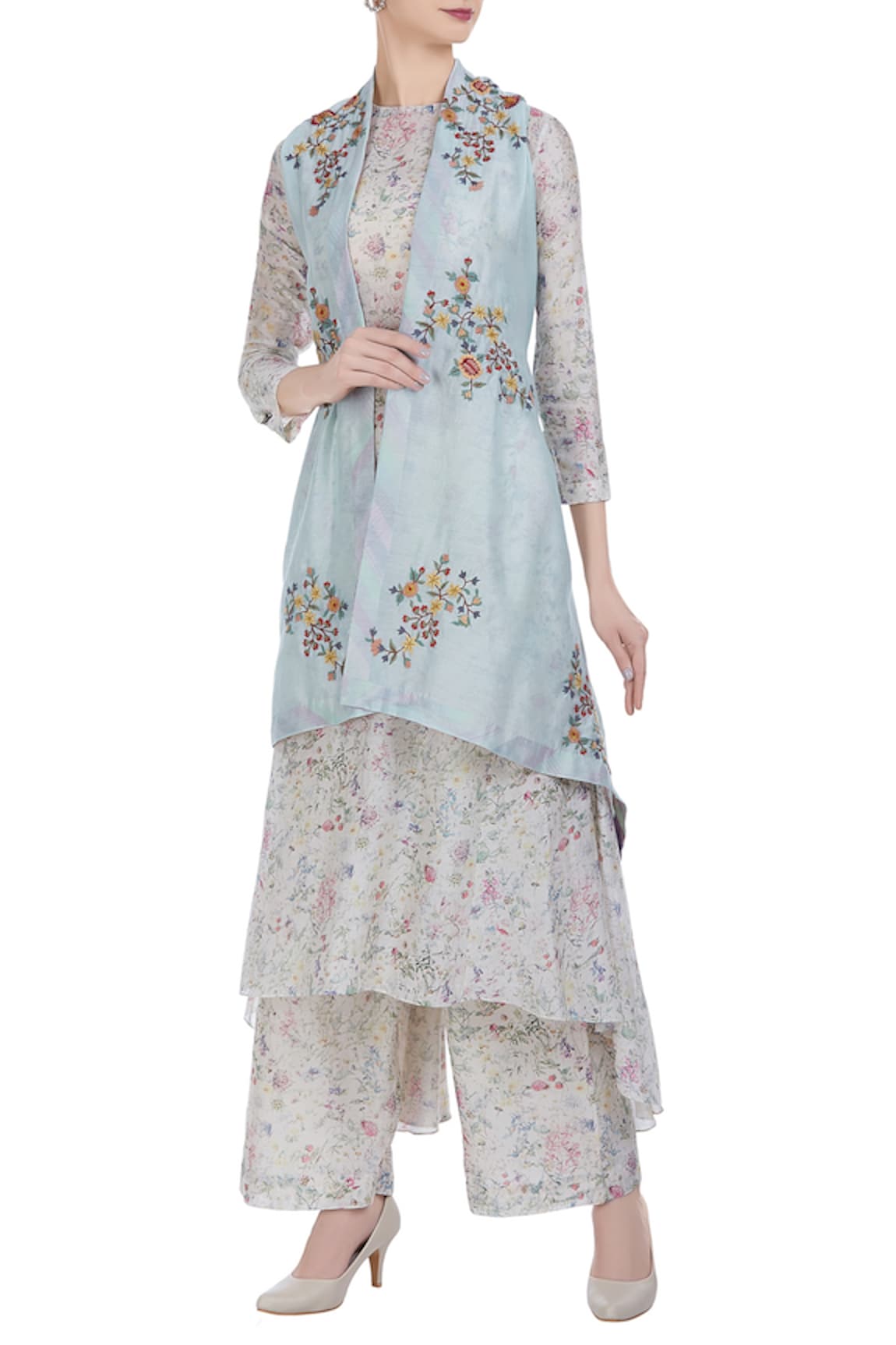 Petticoat Lane by Divya Chanderi Embroidered Jacket Kurta Set