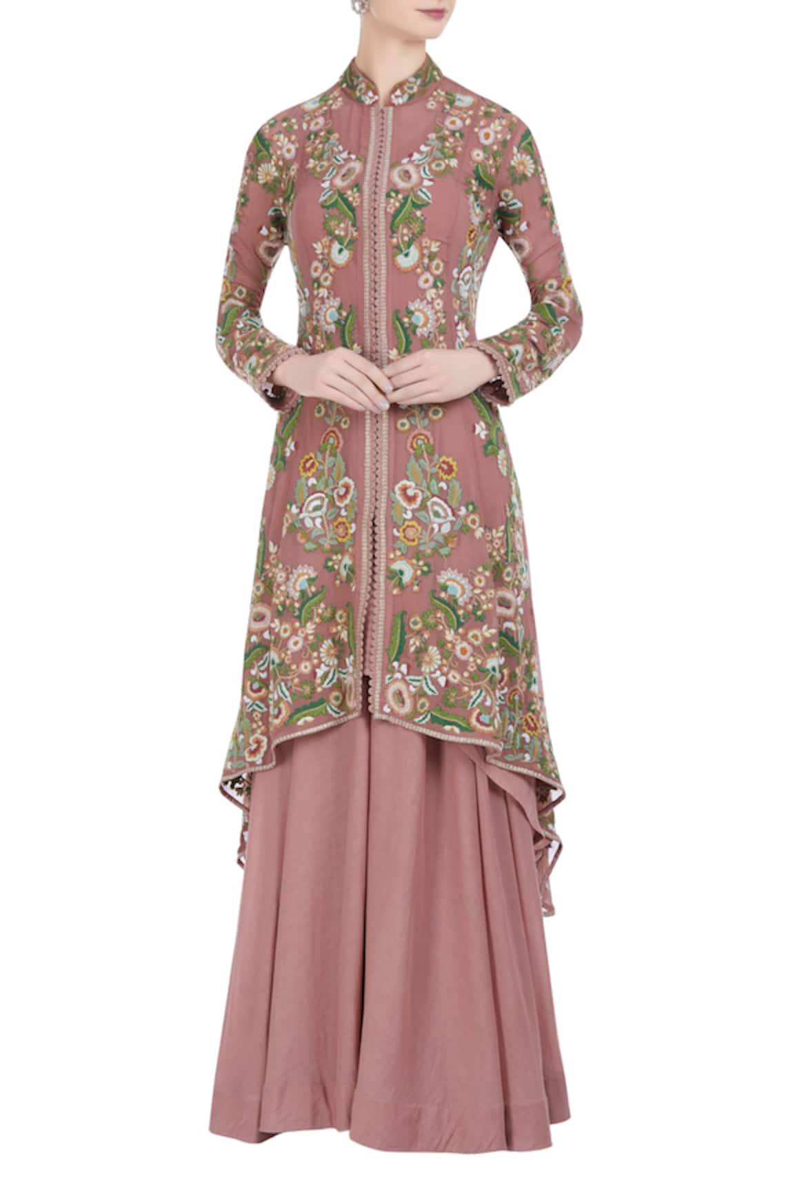 Petticoat Lane by Divya Chiffon floral hand embroidered jacket and skirt set