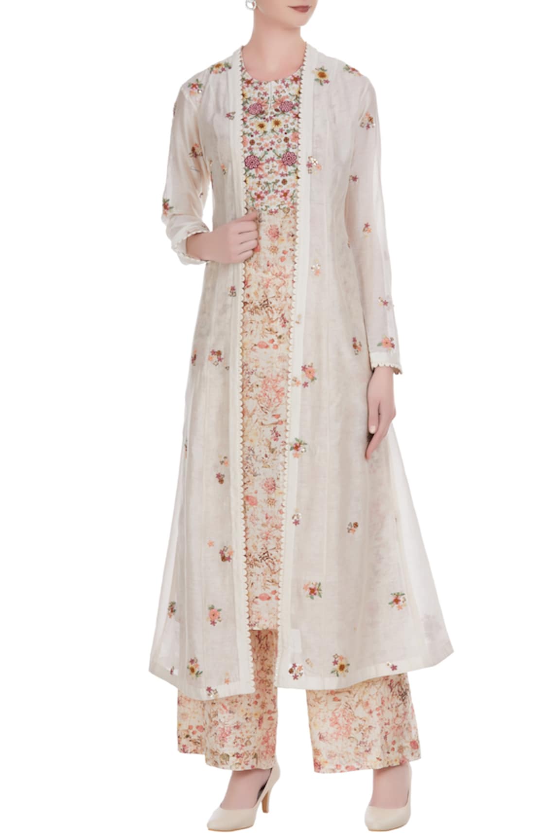 Petticoat Lane by Divya Floral embroidered jacket with inner kurta & pants