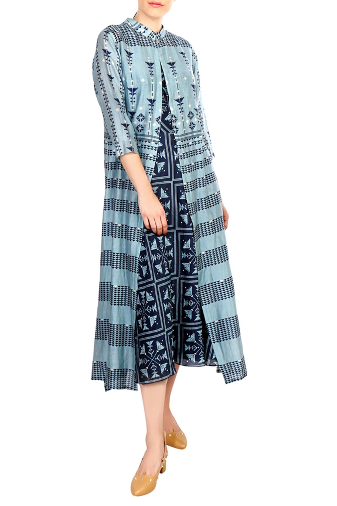 Soup By Sougat Paul Blue chanderi jacket dress