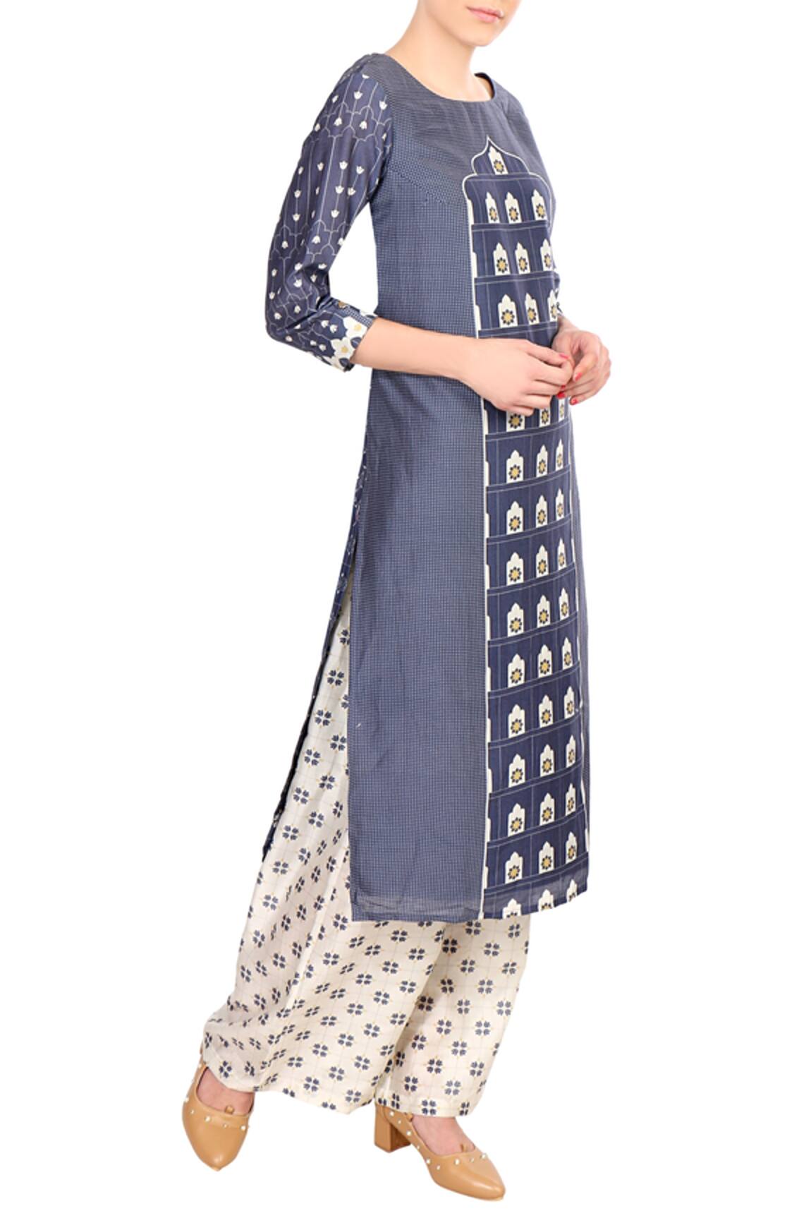 Soup By Sougat Paul Blue chanderi printed kurta with palazzos
