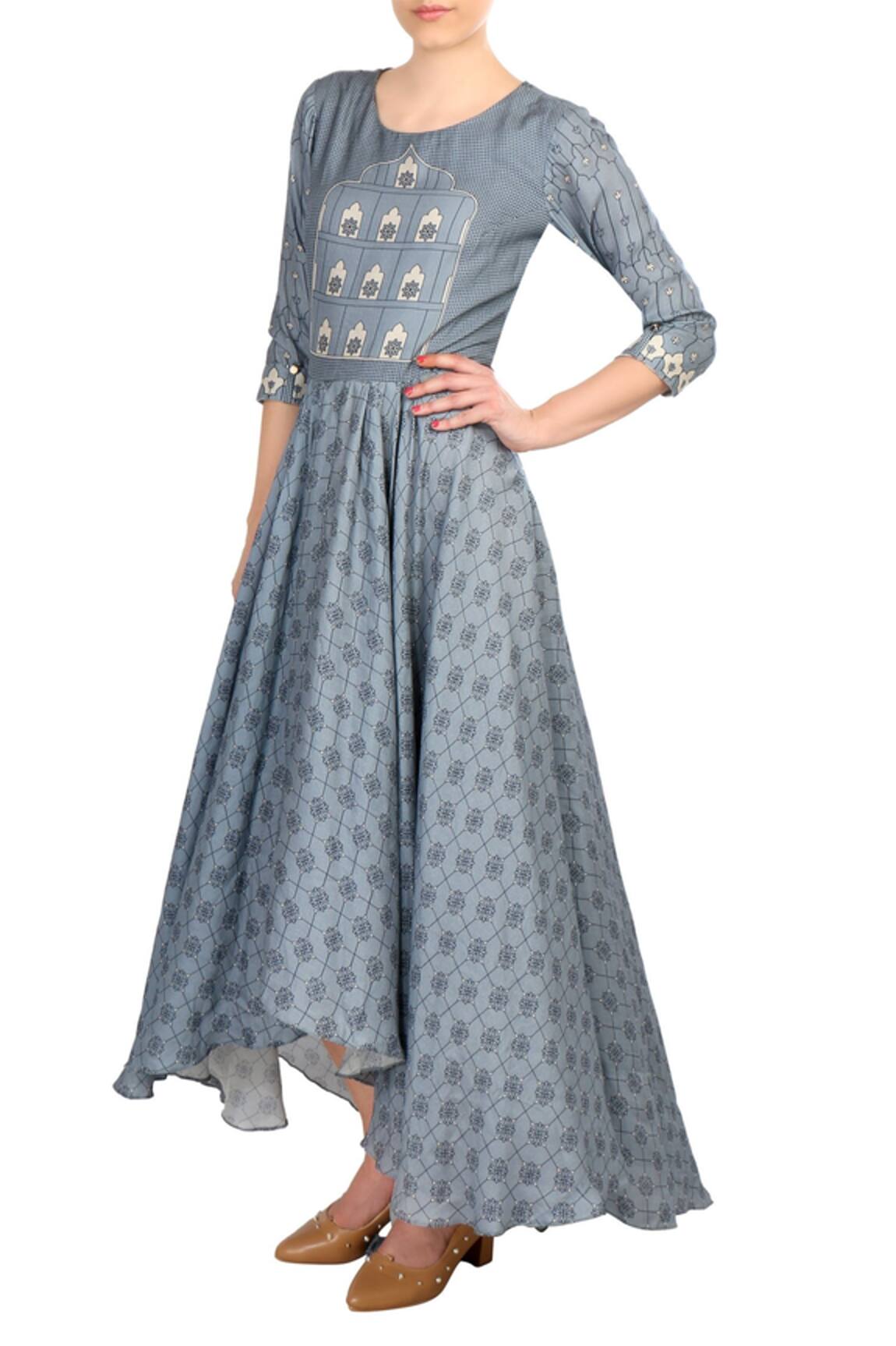 Soup By Sougat Paul Blue satin asymmetric maxi dress 