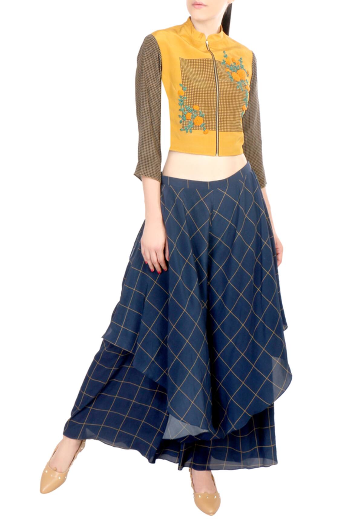 Soup By Sougat Paul Printed Jacket & Chequered Layered Pant 